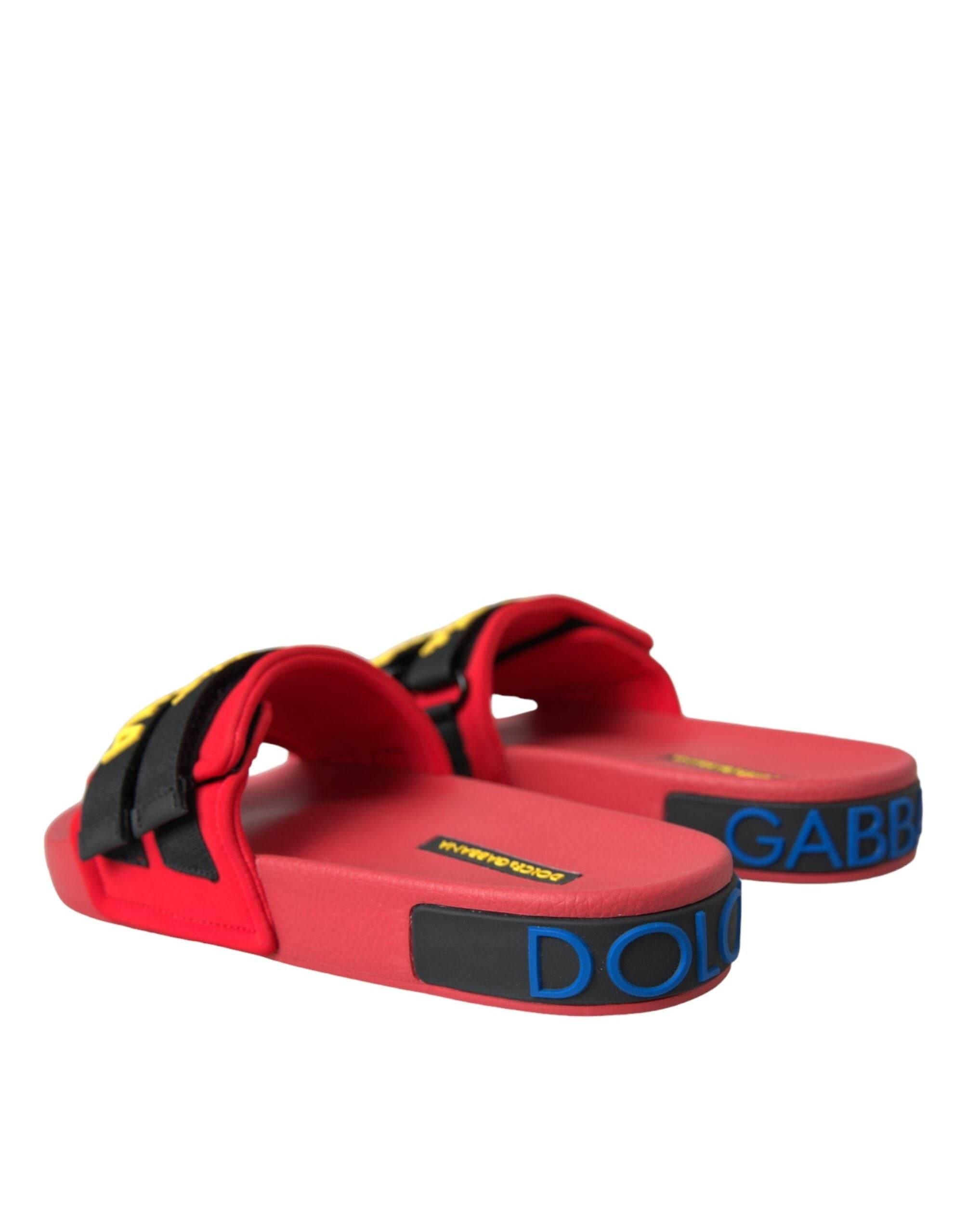 Dolce & Gabbana Red Black Logo Beachwear Flats Sandals Shoes - Hilstor