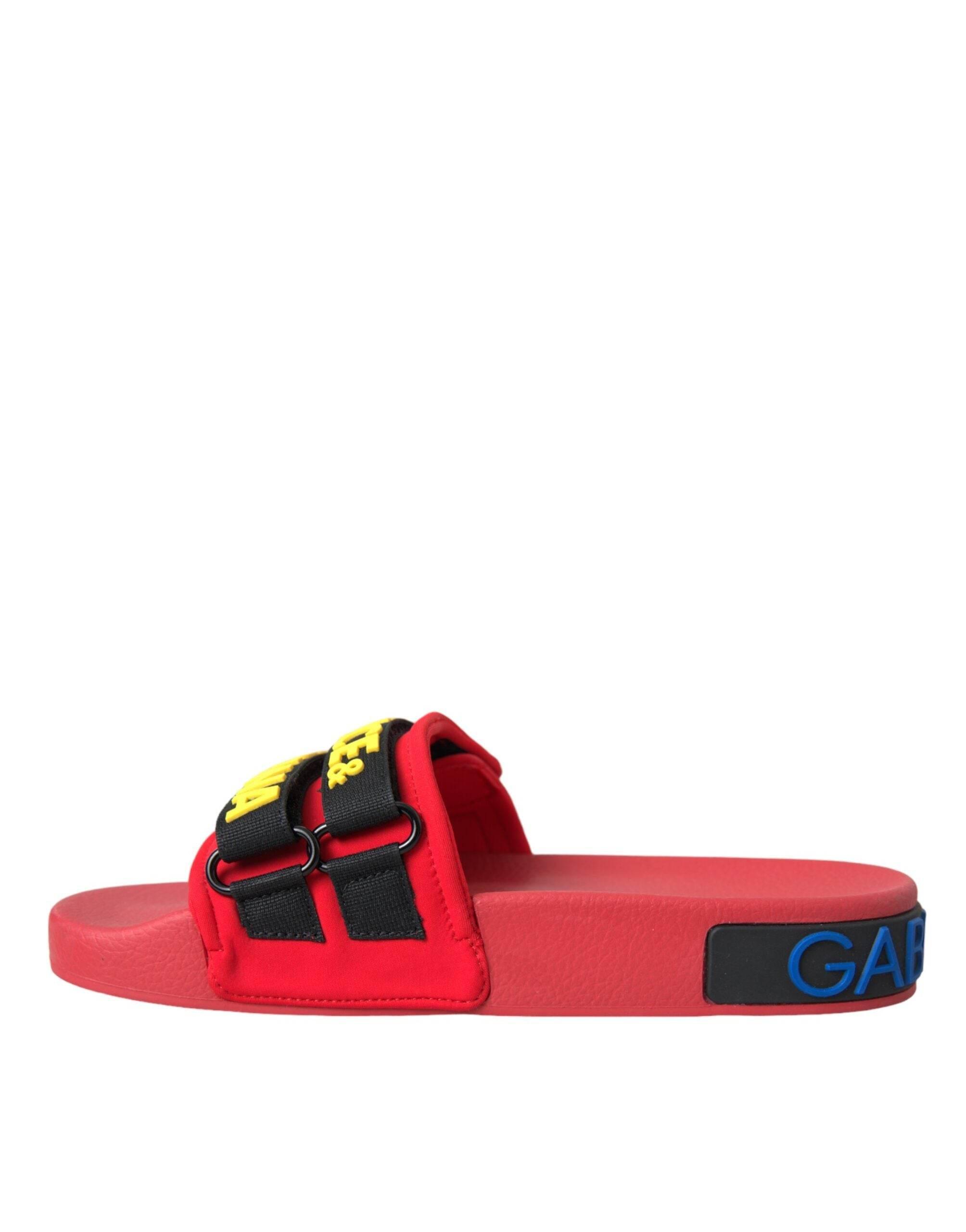 Dolce & Gabbana Red Black Logo Beachwear Flats Sandals Shoes - Hilstor