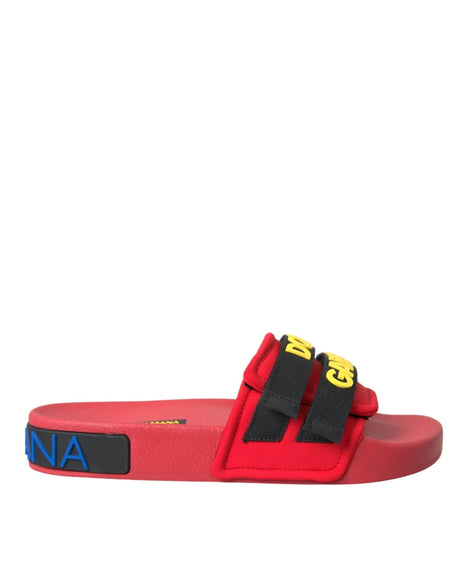 Dolce & Gabbana Red Black Logo Beachwear Flats Sandals Shoes - Hilstor
