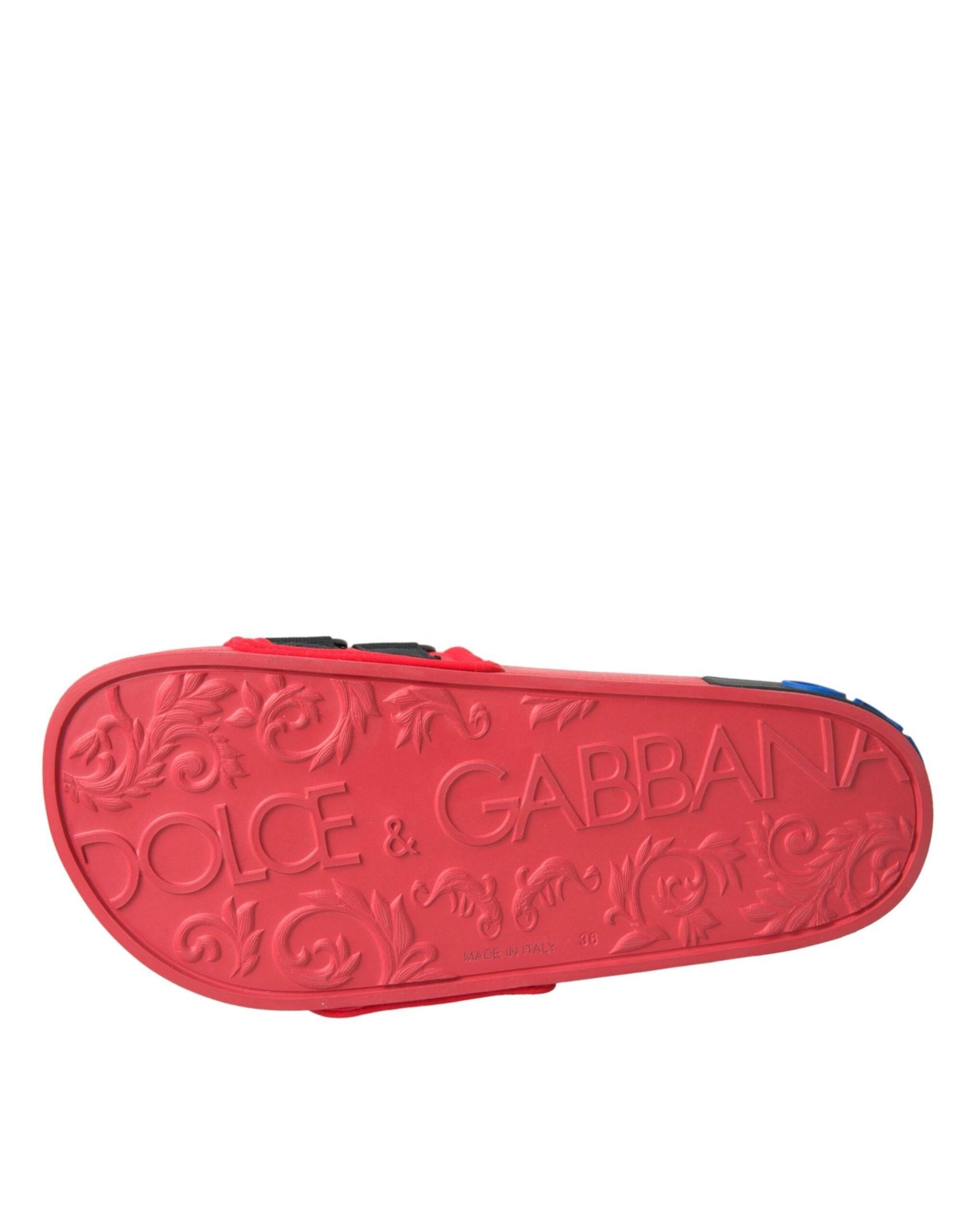Dolce & Gabbana Red Black Logo Beachwear Flats Sandals Shoes - Hilstor
