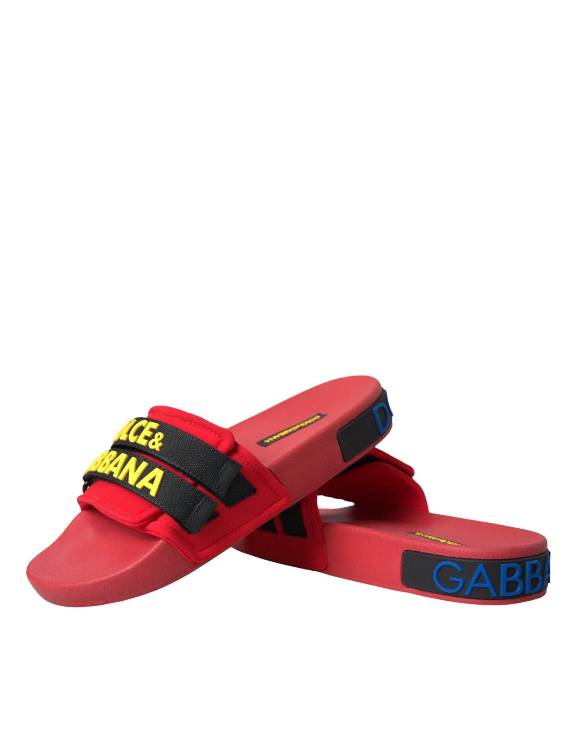 Dolce & Gabbana Red Black Logo Beachwear Flats Sandals Shoes - Hilstor