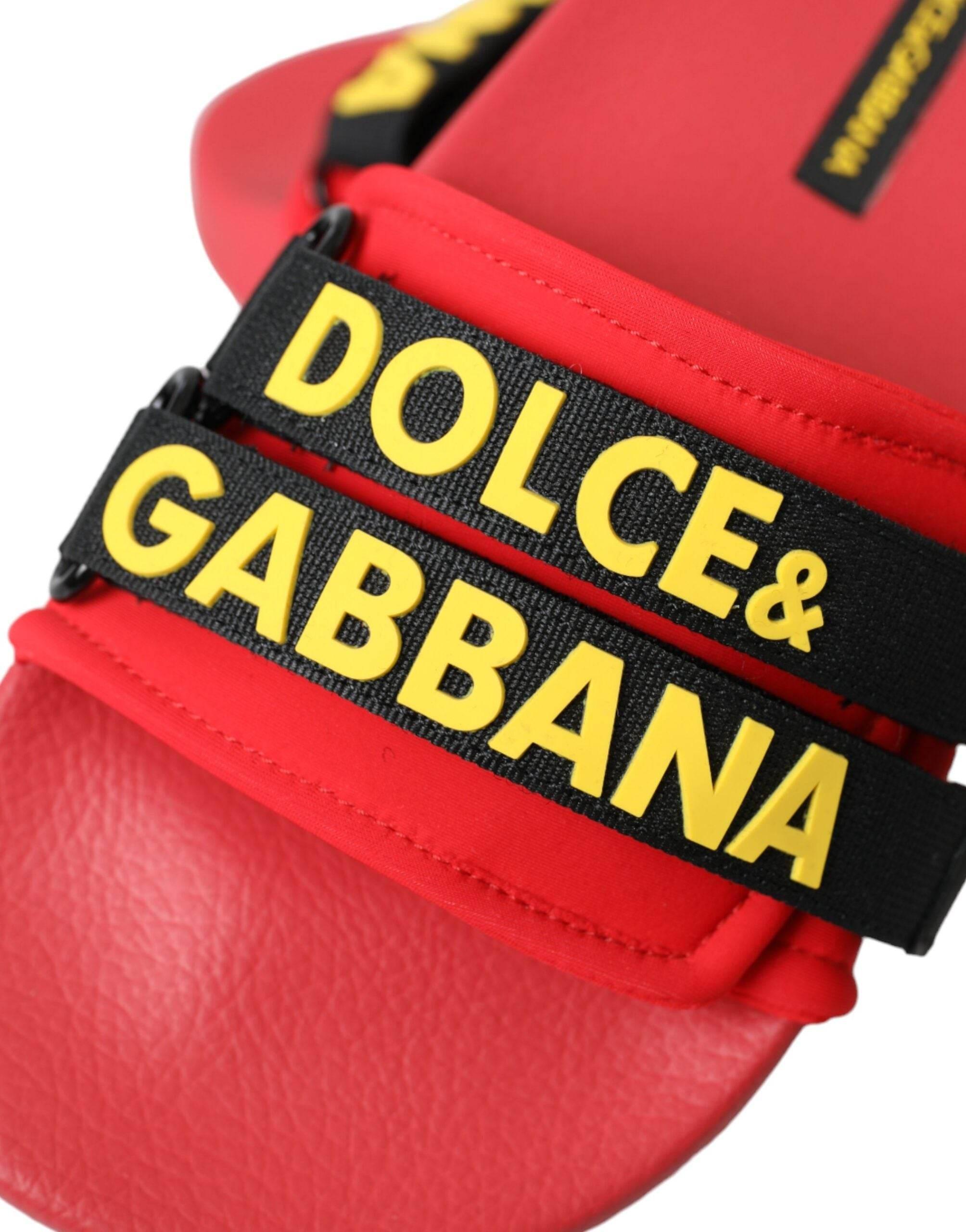 Dolce & Gabbana Red Black Logo Beachwear Flats Sandals Shoes - Hilstor