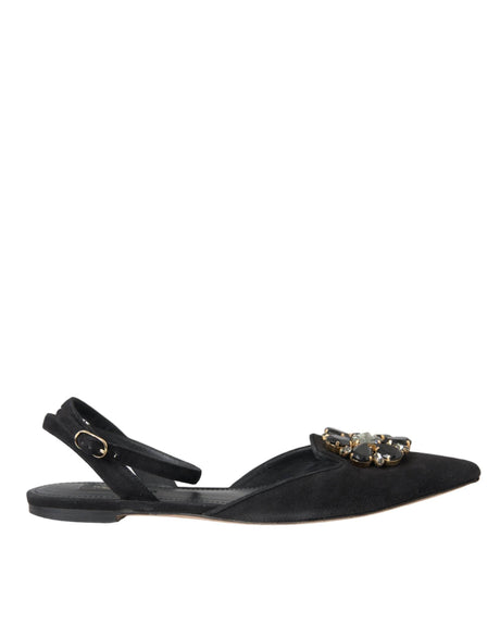 Dolce & Gabbana Black Leather Crystal Slingback Sandals Shoes - Hilstor