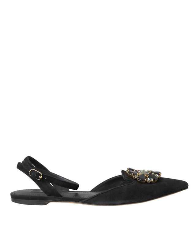 Dolce & Gabbana Black Leather Crystal Slingback Sandals Shoes - Hilstor
