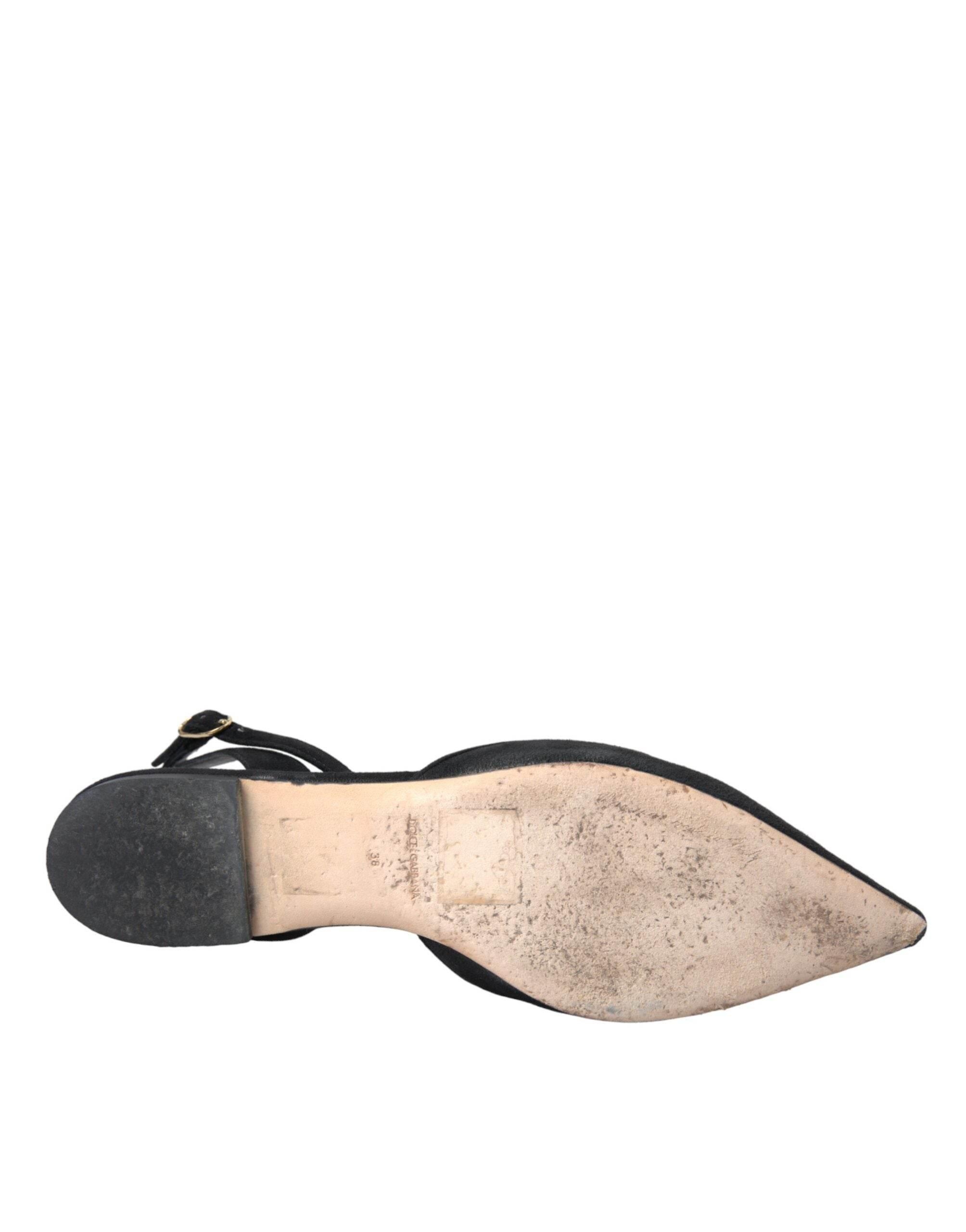 Dolce & Gabbana Black Leather Crystal Slingback Sandals Shoes - Hilstor