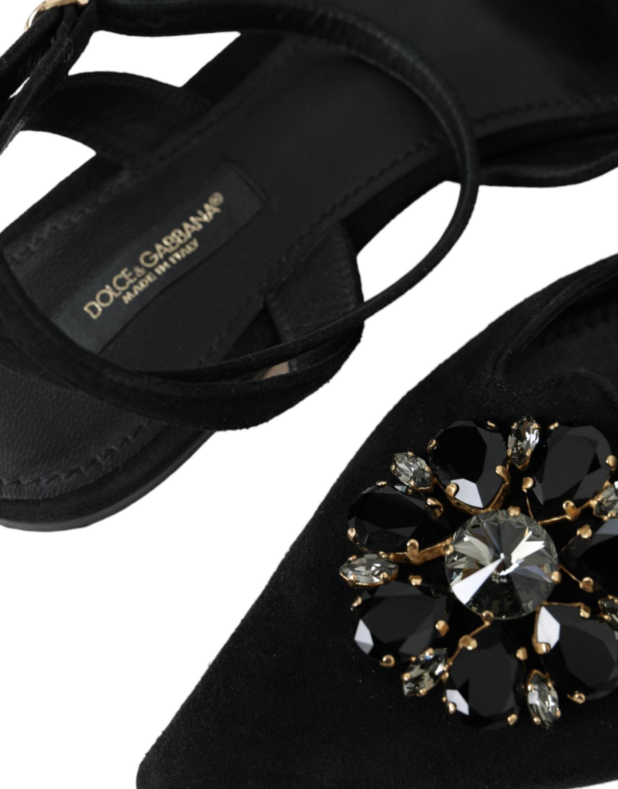 Dolce & Gabbana Black Leather Crystal Slingback Sandals Shoes - Hilstor
