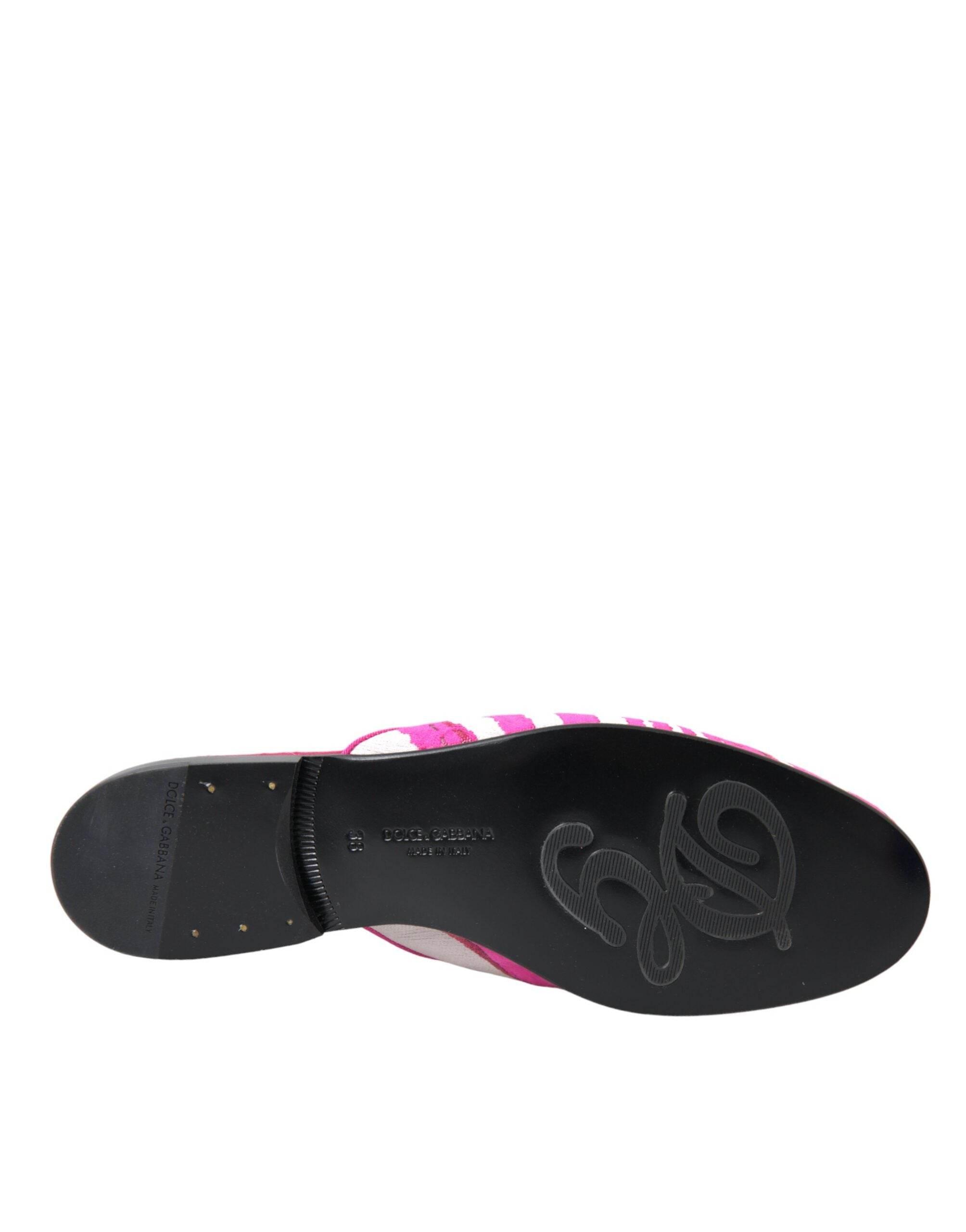 Dolce & Gabbana Pink Jacquard Crystal Mule Flat Sandals Shoes - Hilstor