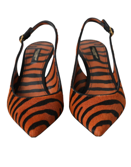 Dolce & Gabbana Black Orange Zebra Leather Slingbacks Shoes - Hilstor