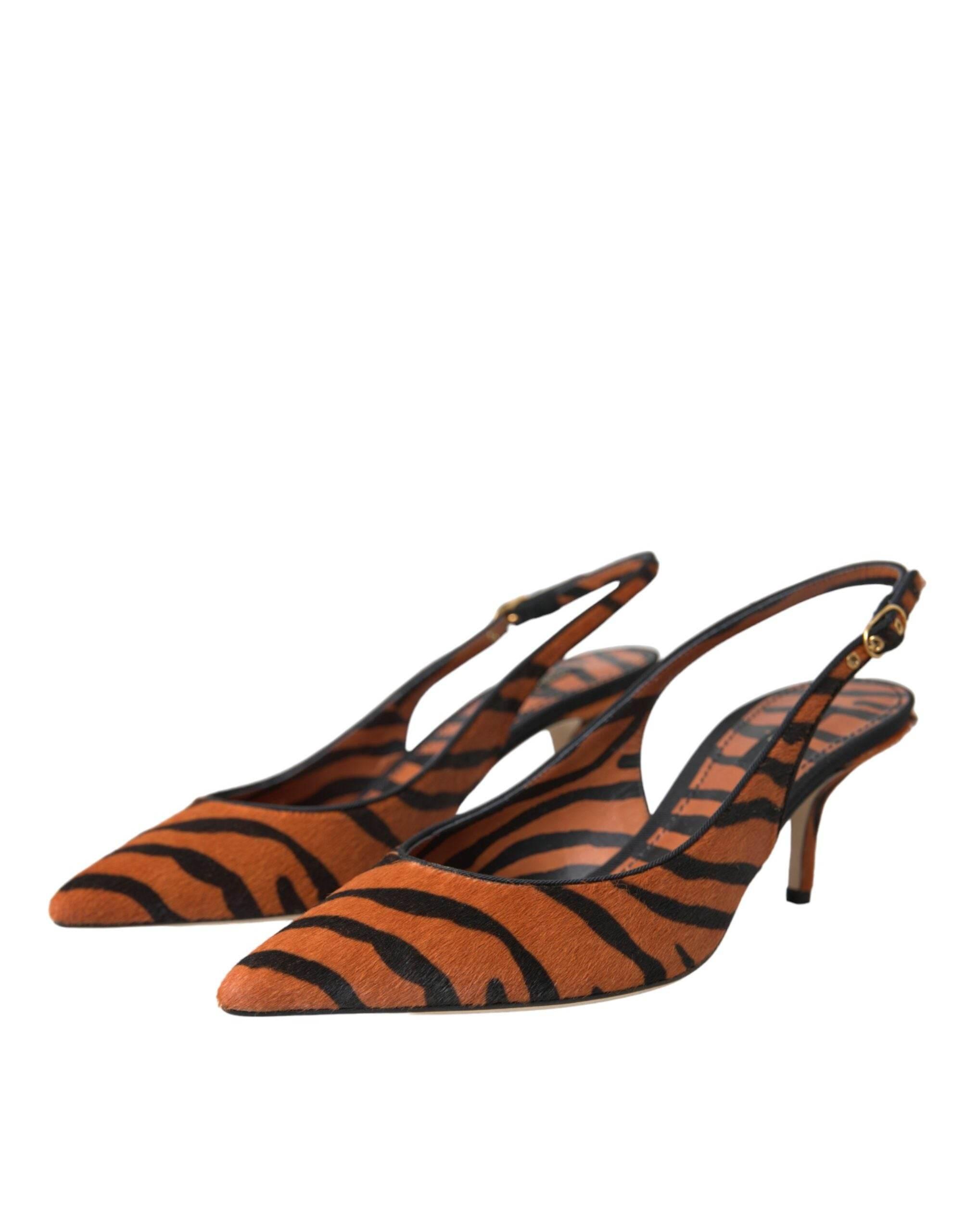 Dolce & Gabbana Black Orange Zebra Leather Slingbacks Shoes - Hilstor