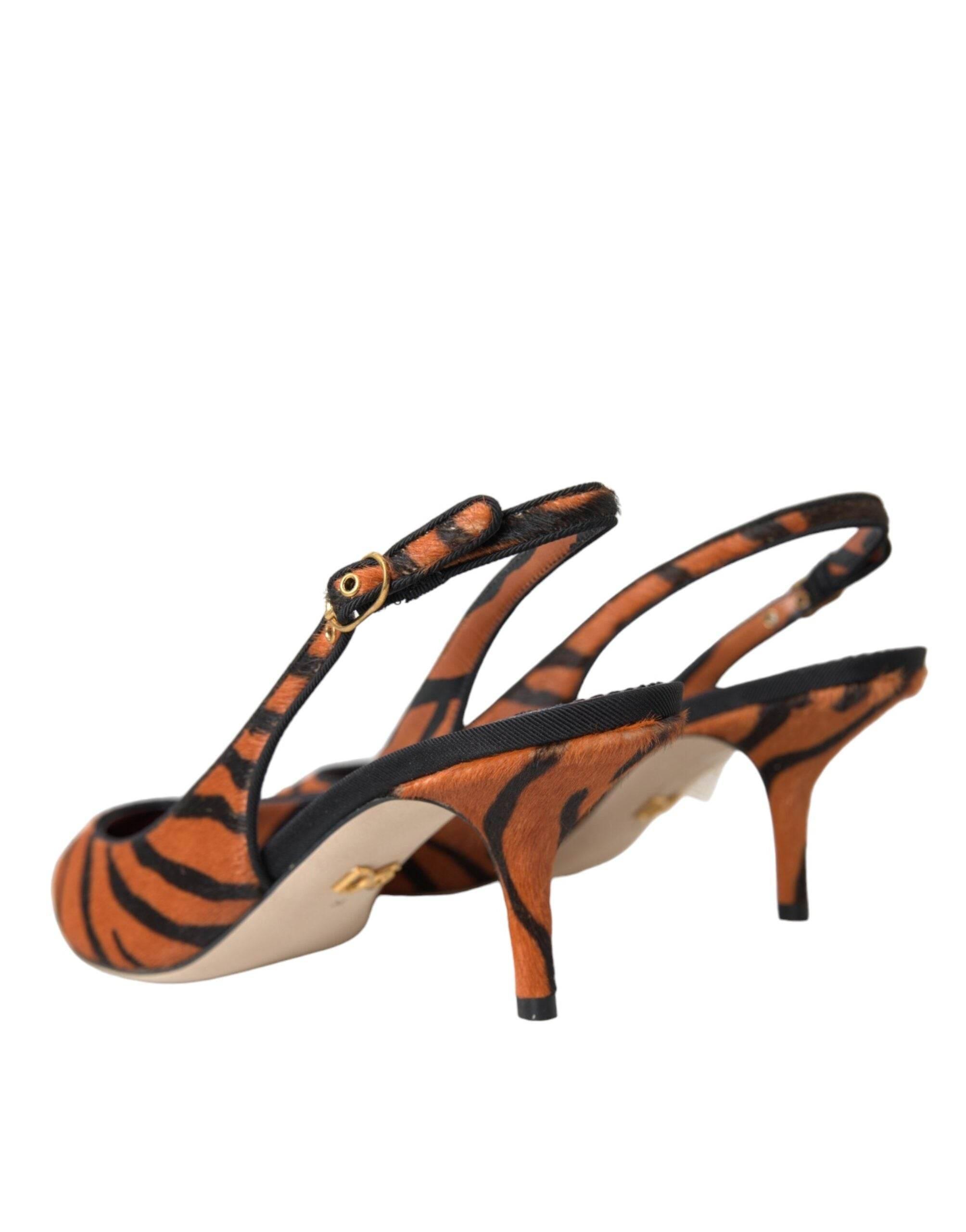 Dolce & Gabbana Black Orange Zebra Leather Slingbacks Shoes - Hilstor