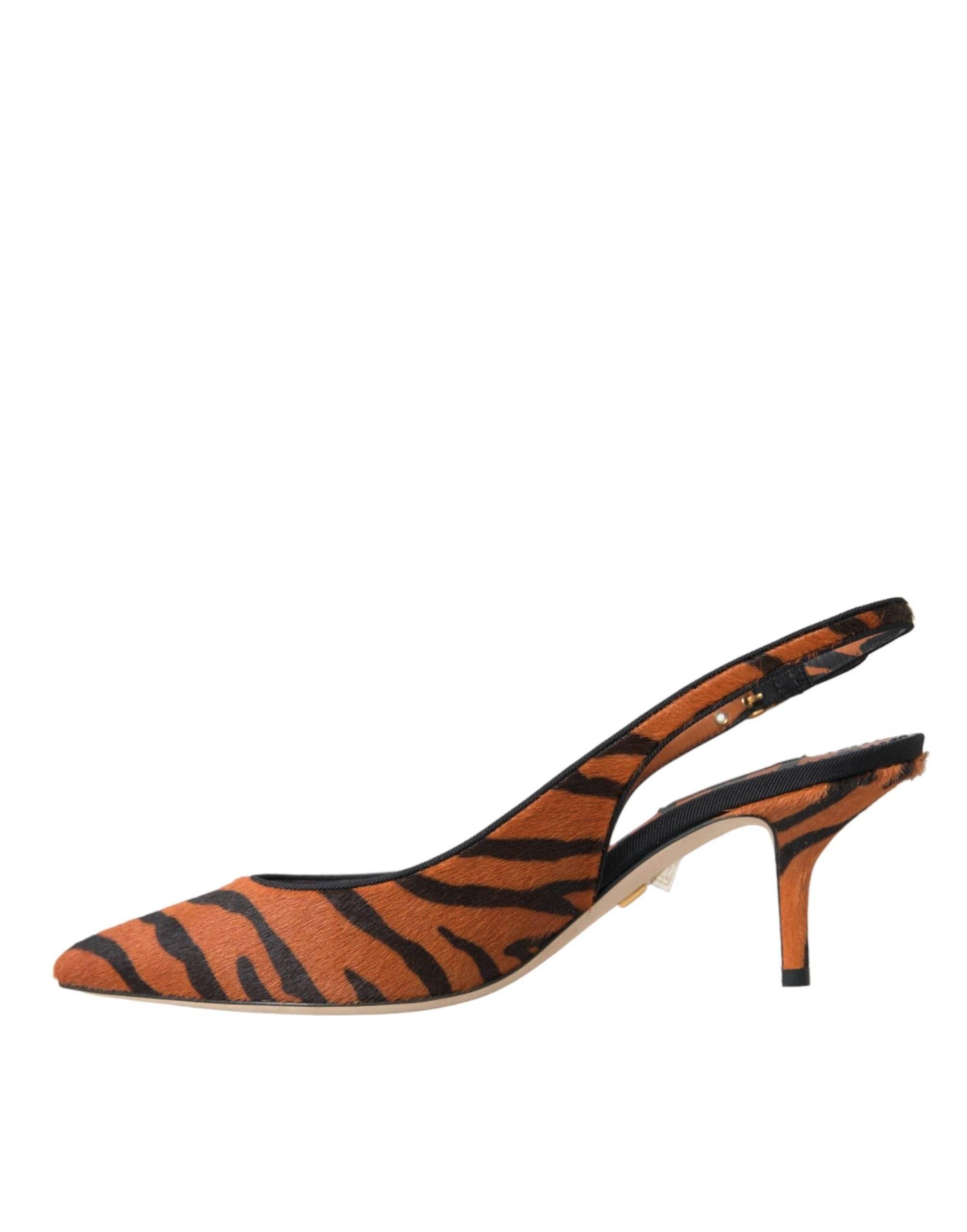 Dolce & Gabbana Black Orange Zebra Leather Slingbacks Shoes - Hilstor