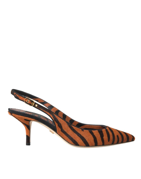 Dolce & Gabbana Black Orange Zebra Leather Slingbacks Shoes - Hilstor