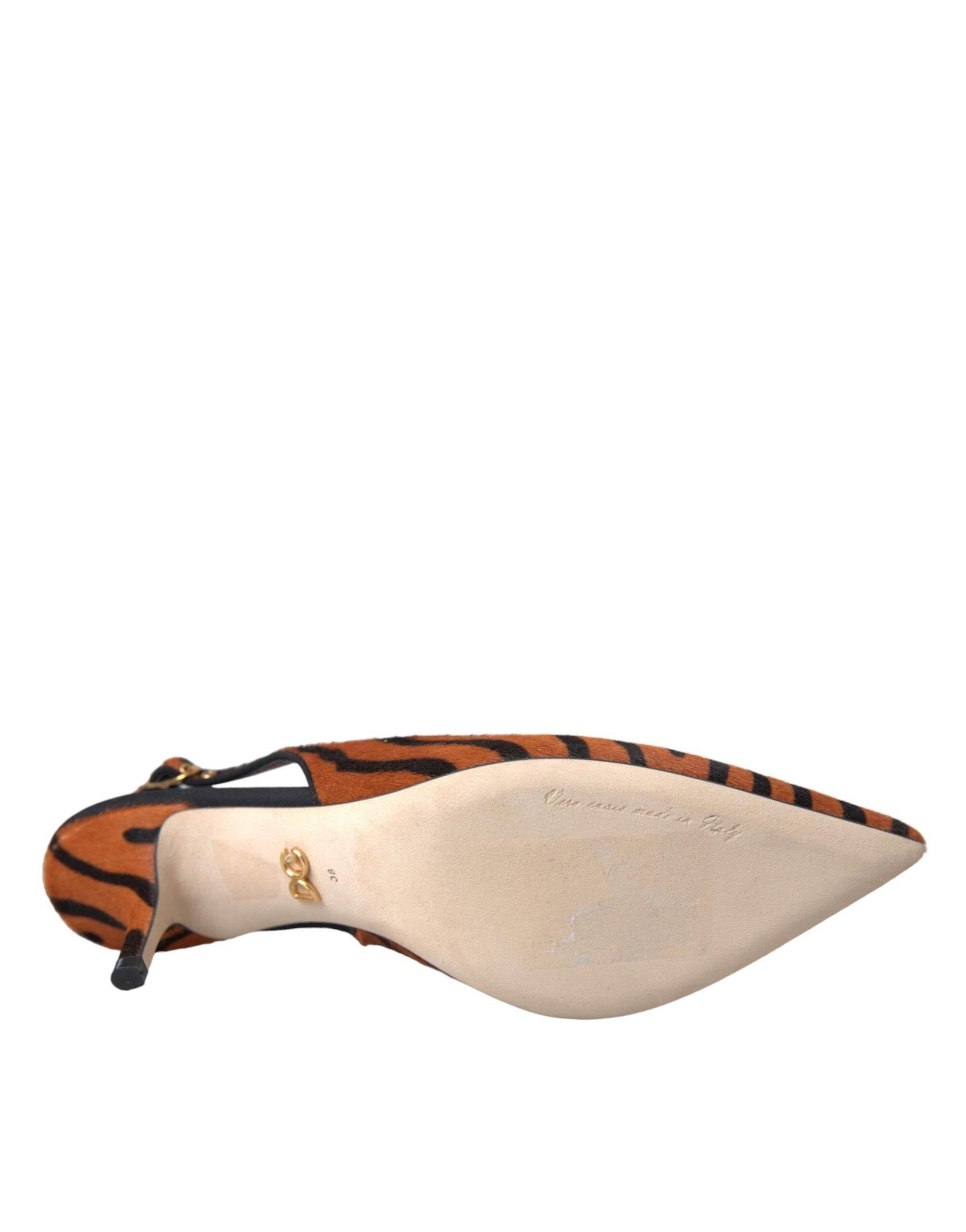 Dolce & Gabbana Black Orange Zebra Leather Slingbacks Shoes - Hilstor