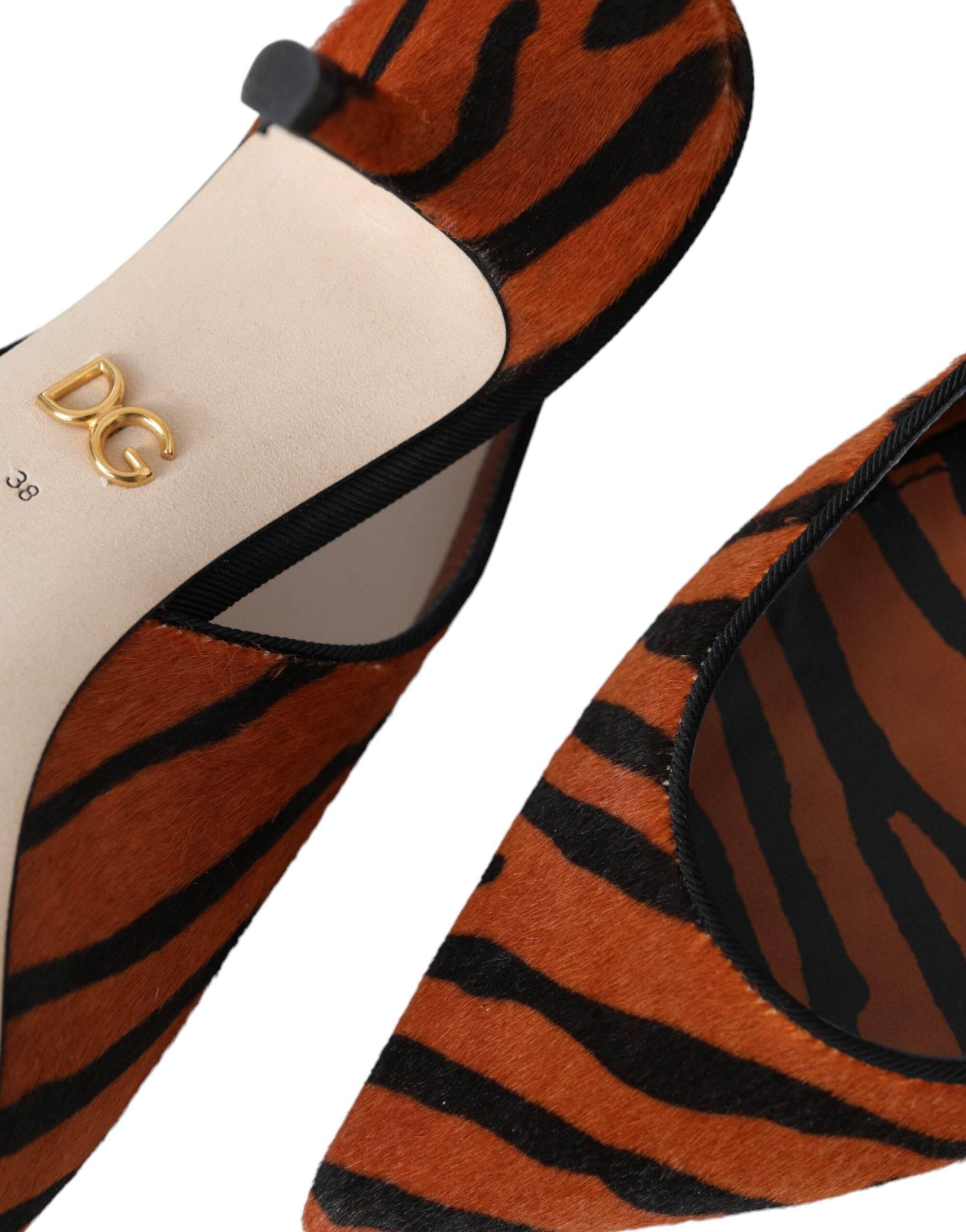 Dolce & Gabbana Black Orange Zebra Leather Slingbacks Shoes - Hilstor
