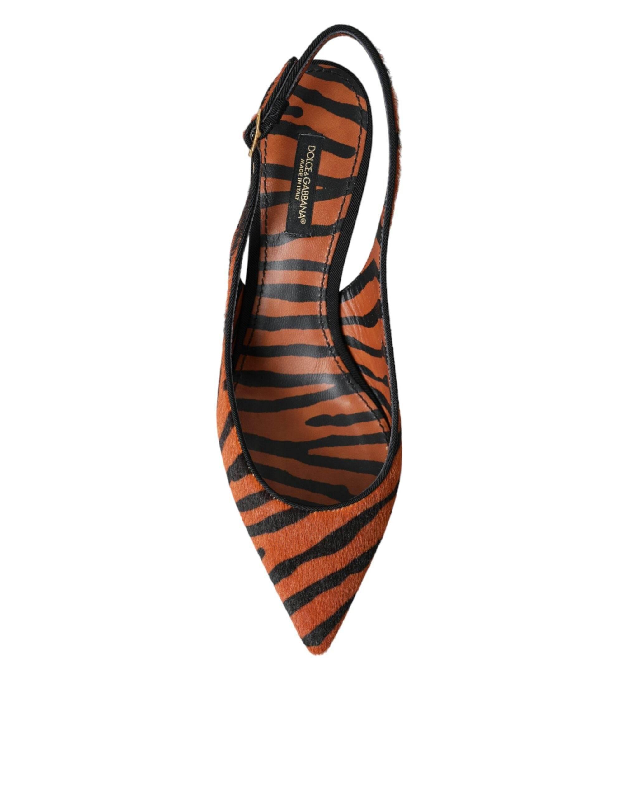 Dolce & Gabbana Black Orange Zebra Leather Slingbacks Shoes - Hilstor