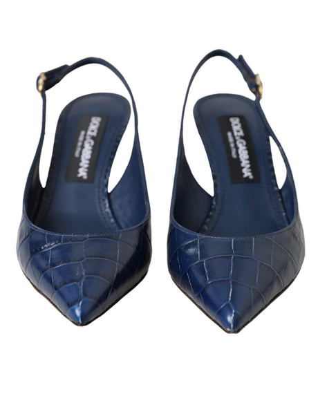 Dolce & Gabbana Dark Blue Croc Leather Slingbacks Shoes - Hilstor