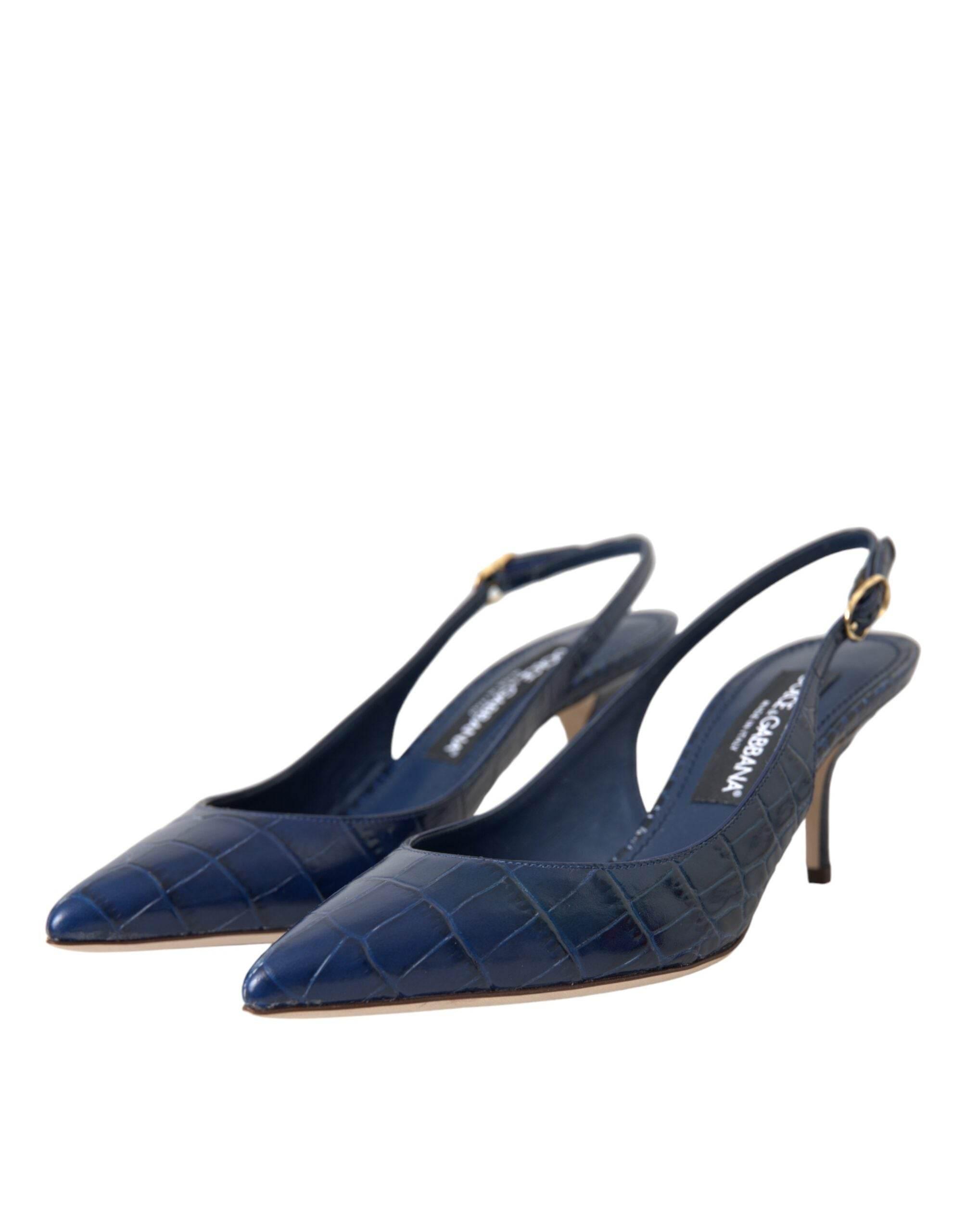Dolce & Gabbana Dark Blue Croc Leather Slingbacks Shoes - Hilstor