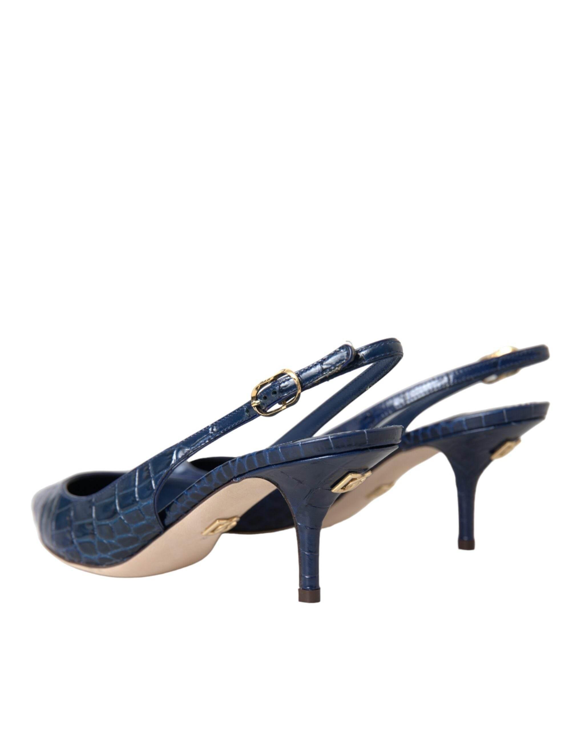 Dolce & Gabbana Dark Blue Croc Leather Slingbacks Shoes - Hilstor