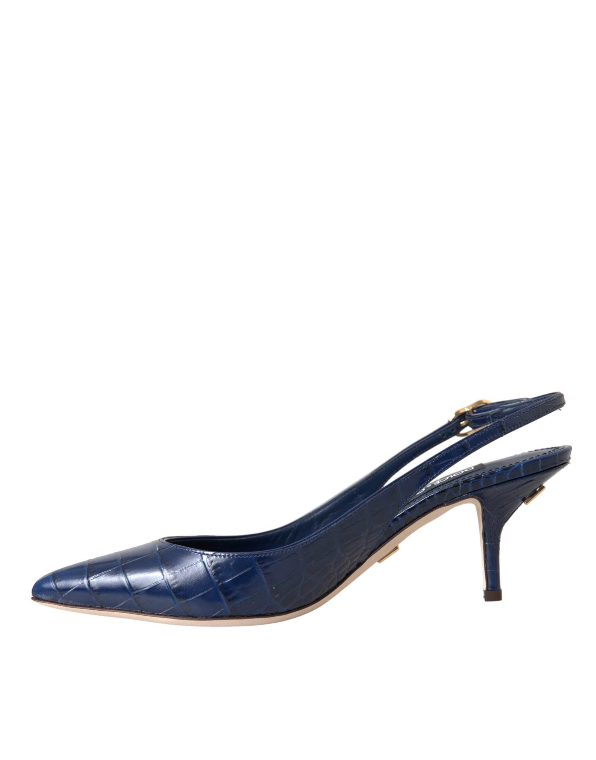 Dolce & Gabbana Dark Blue Croc Leather Slingbacks Shoes - Hilstor
