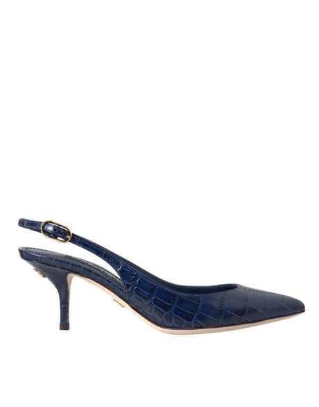 Dolce & Gabbana Dark Blue Croc Leather Slingbacks Shoes - Hilstor