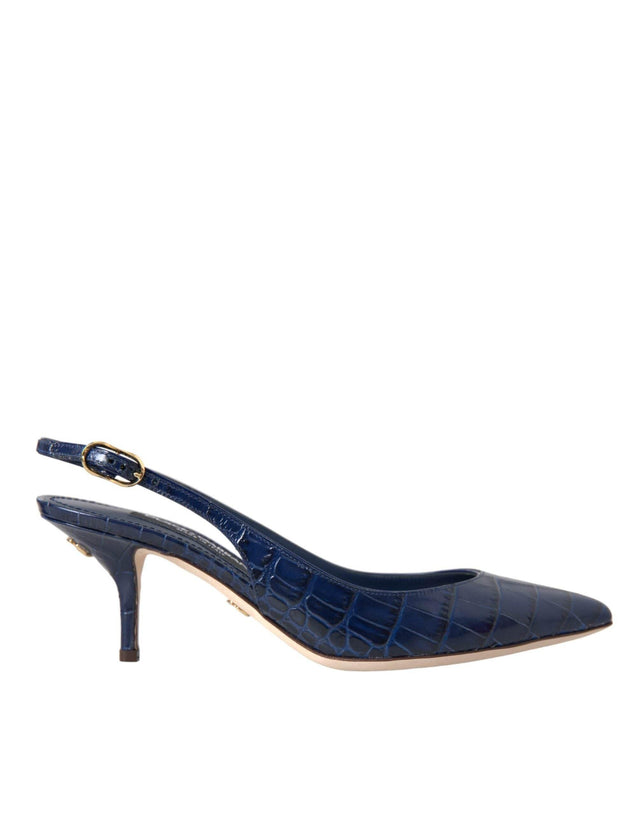 Dolce & Gabbana Dark Blue Croc Leather Slingbacks Shoes - Hilstor