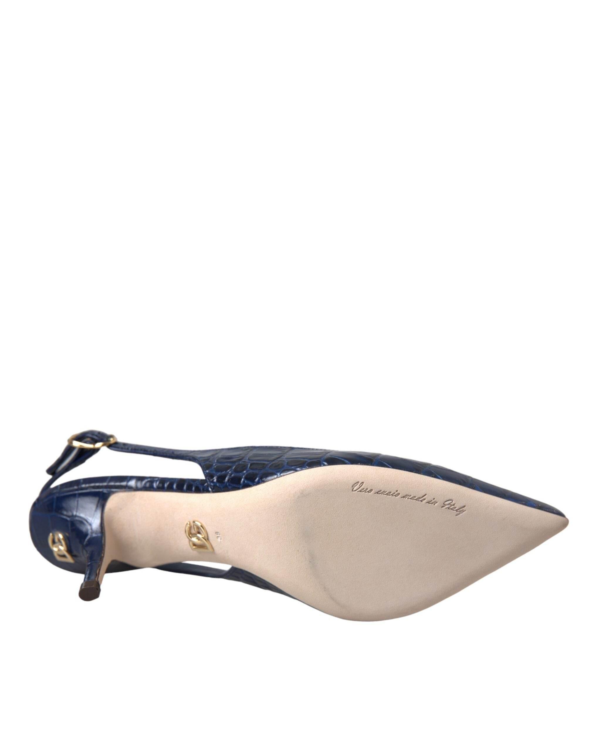 Dolce & Gabbana Dark Blue Croc Leather Slingbacks Shoes - Hilstor