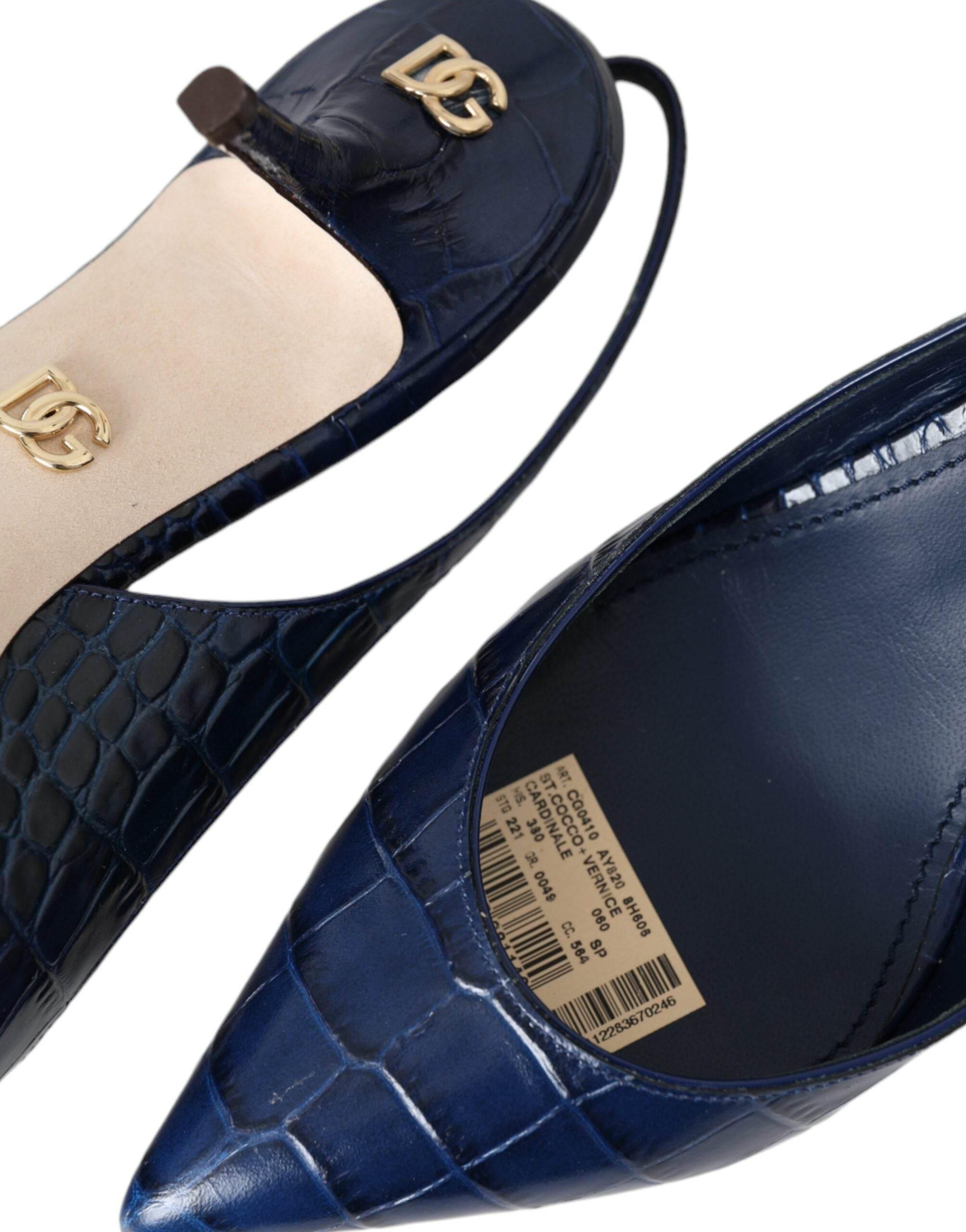Dolce & Gabbana Dark Blue Croc Leather Slingbacks Shoes - Hilstor
