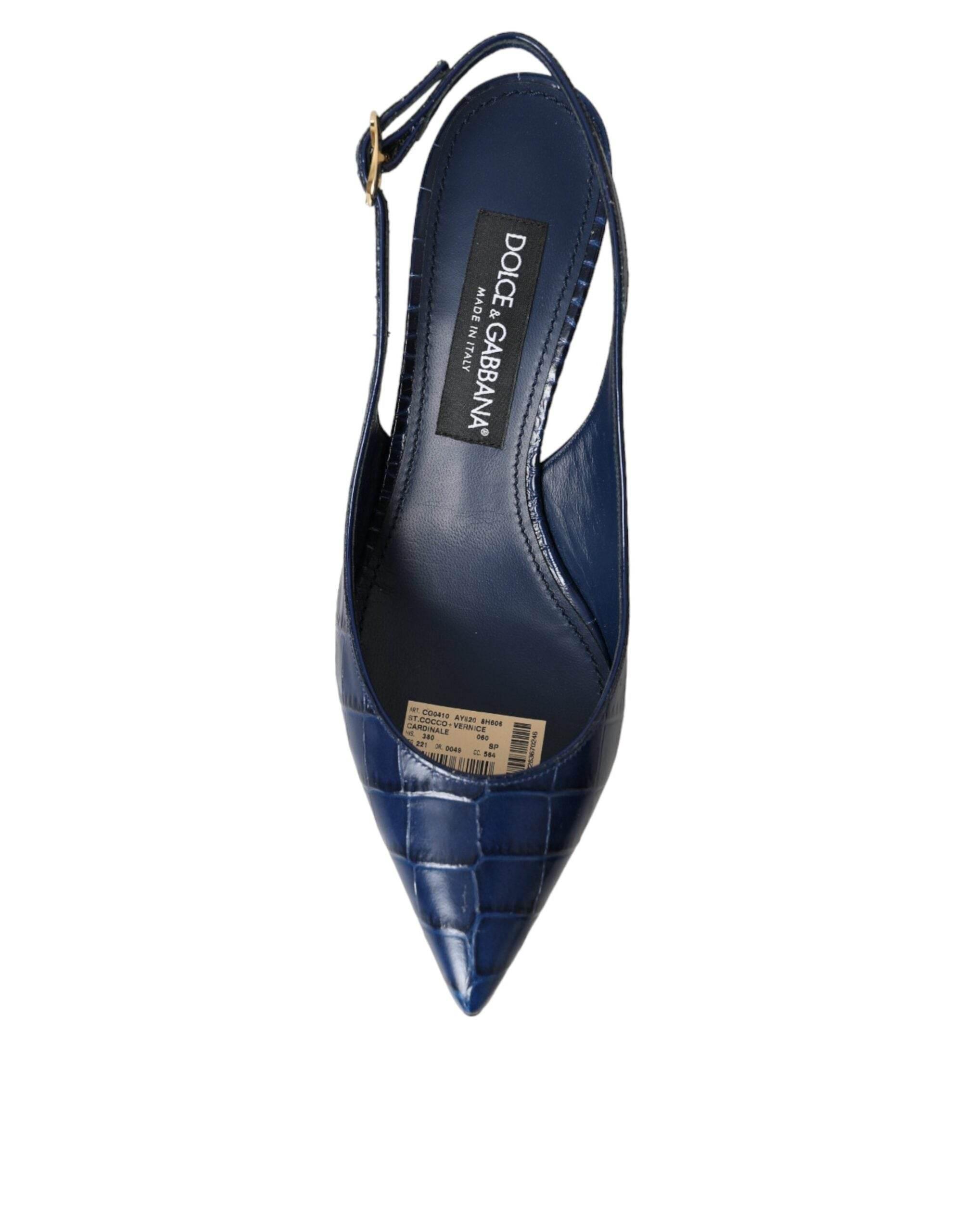 Dolce & Gabbana Dark Blue Croc Leather Slingbacks Shoes - Hilstor