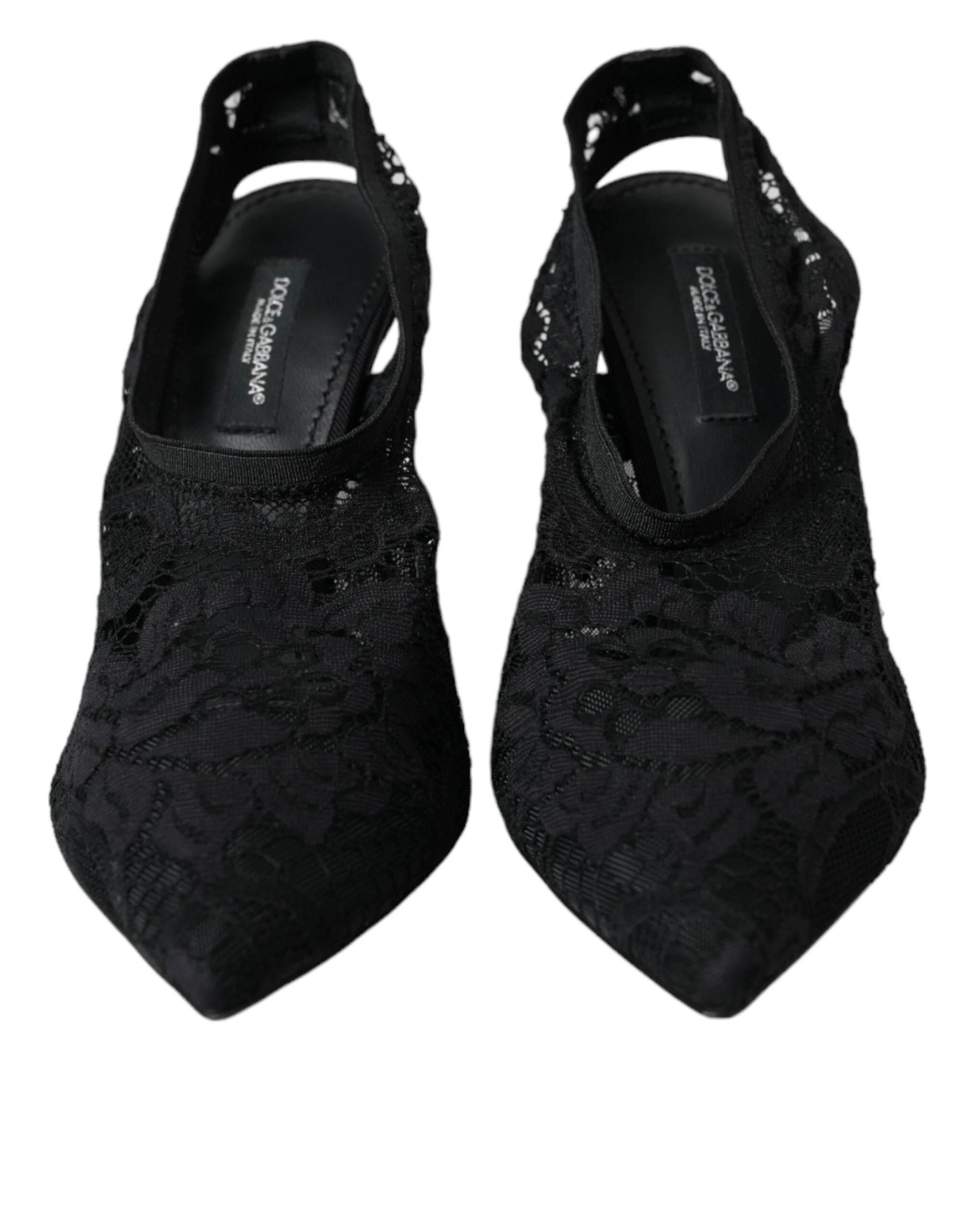 Dolce & Gabbana Black Lace Stretch Heels Slingbacks Shoes - Hilstor