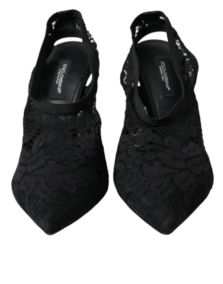 Dolce & Gabbana Black Lace Stretch Heels Slingbacks Shoes - Hilstor