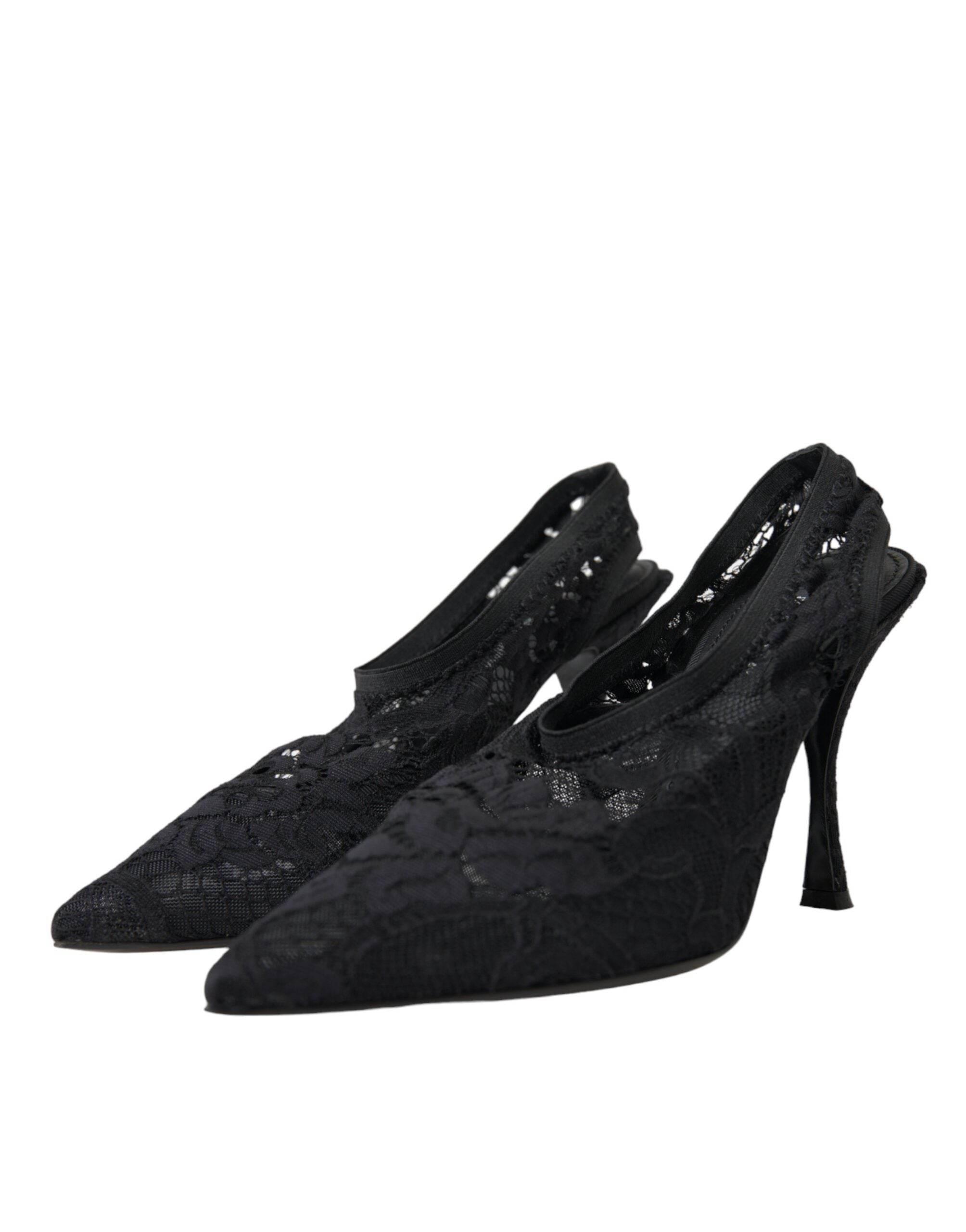 Dolce & Gabbana Black Lace Stretch Heels Slingbacks Shoes - Hilstor