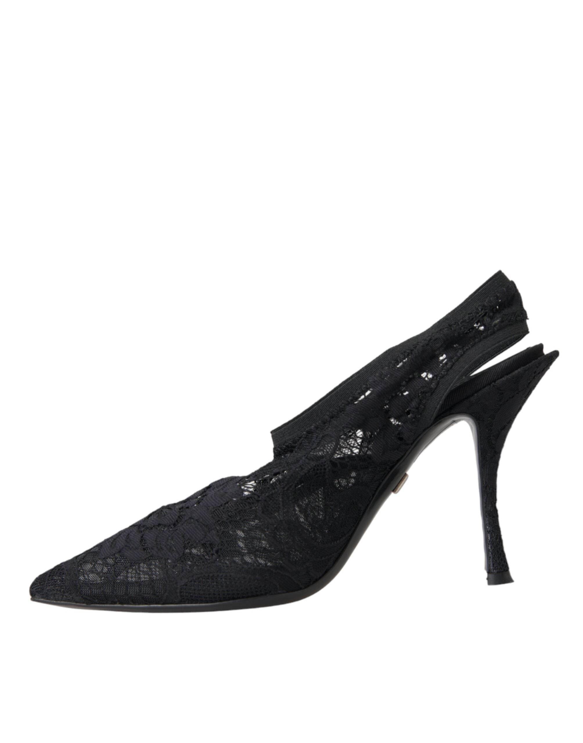 Dolce & Gabbana Black Lace Stretch Heels Slingbacks Shoes - Hilstor