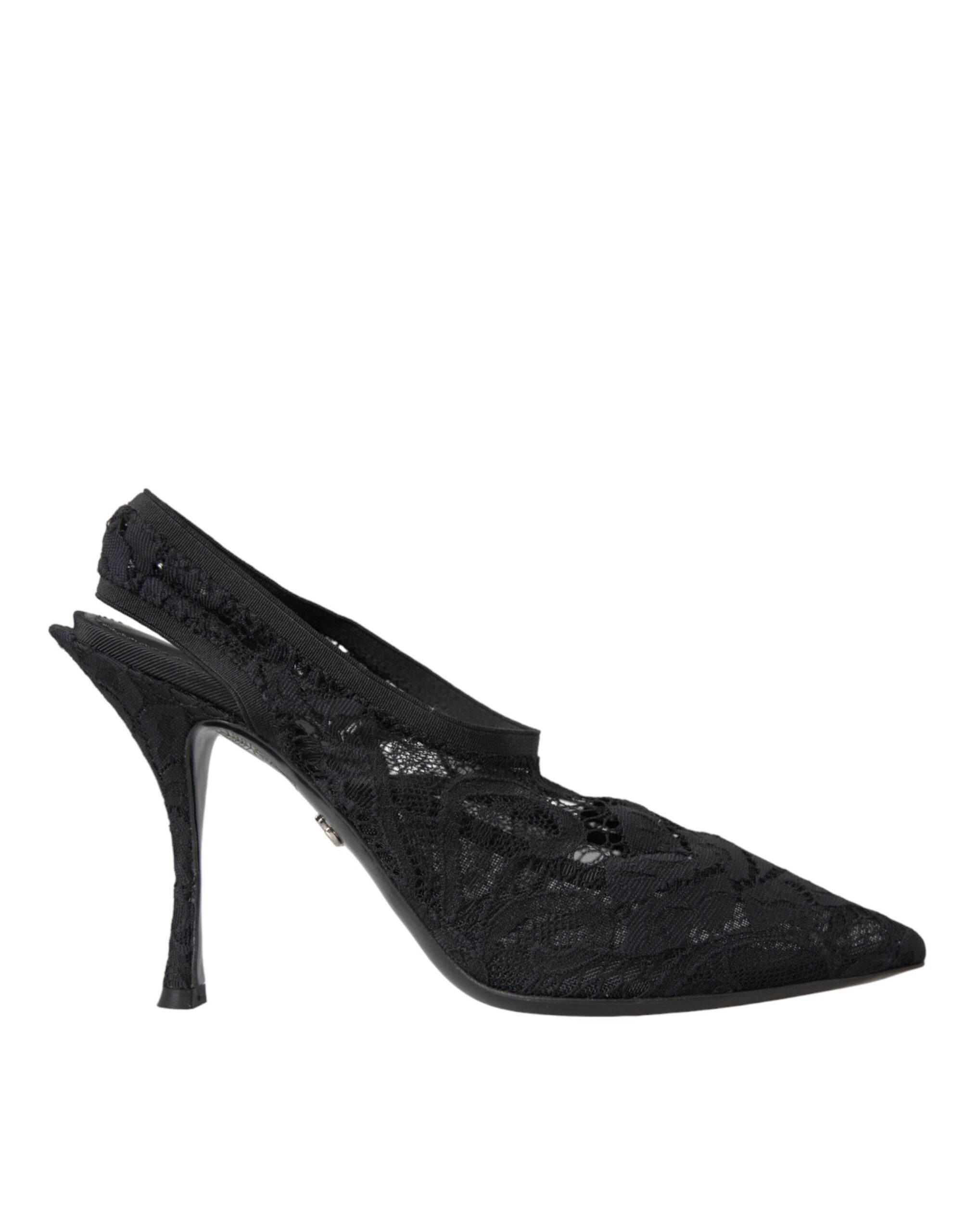 Dolce & Gabbana Black Lace Stretch Heels Slingbacks Shoes - Hilstor