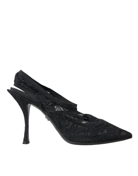 Dolce & Gabbana Black Lace Stretch Heels Slingbacks Shoes - Hilstor