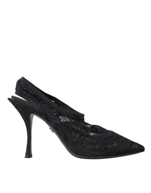 Dolce & Gabbana Black Lace Stretch Heels Slingbacks Shoes - Hilstor