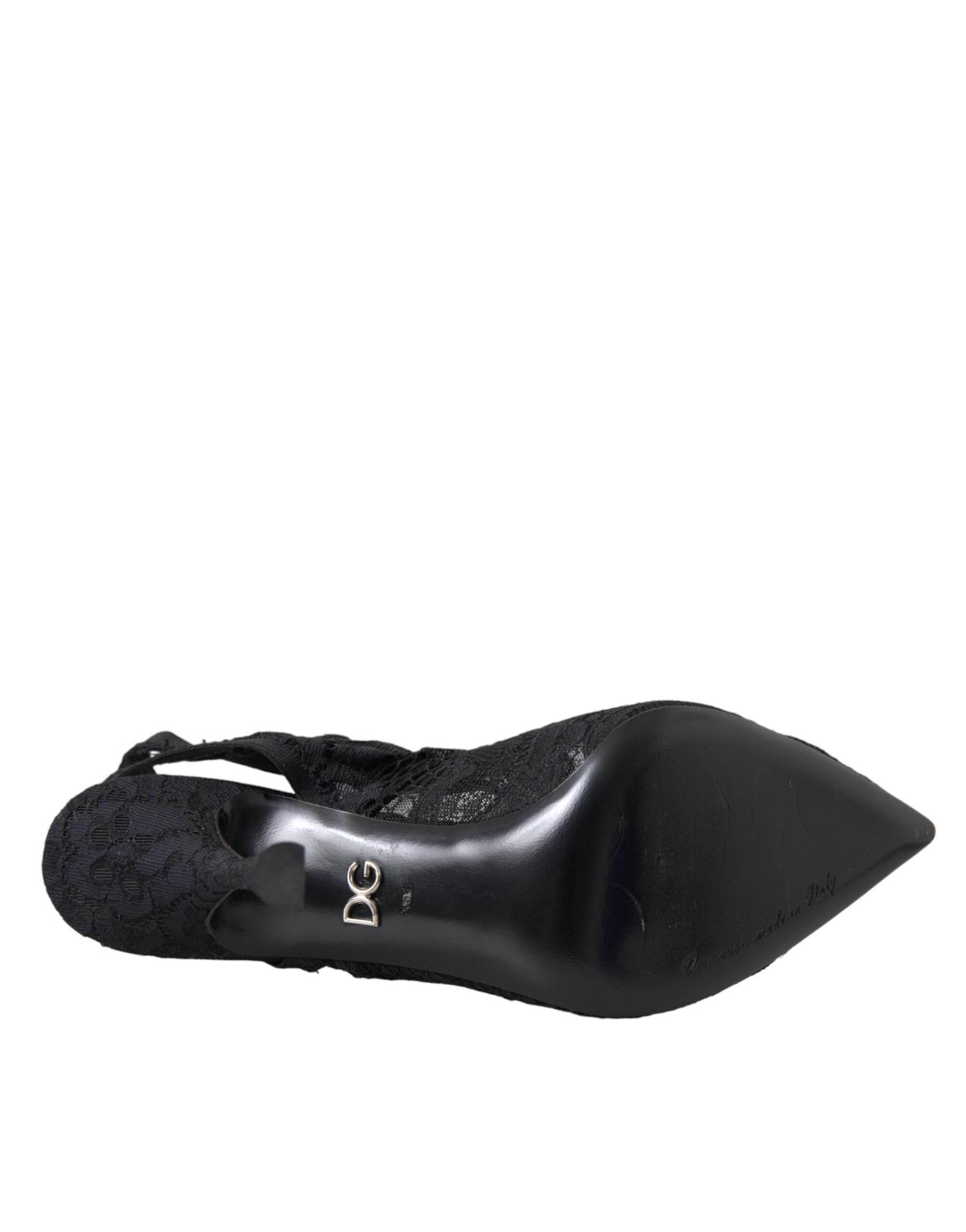 Dolce & Gabbana Black Lace Stretch Heels Slingbacks Shoes - Hilstor