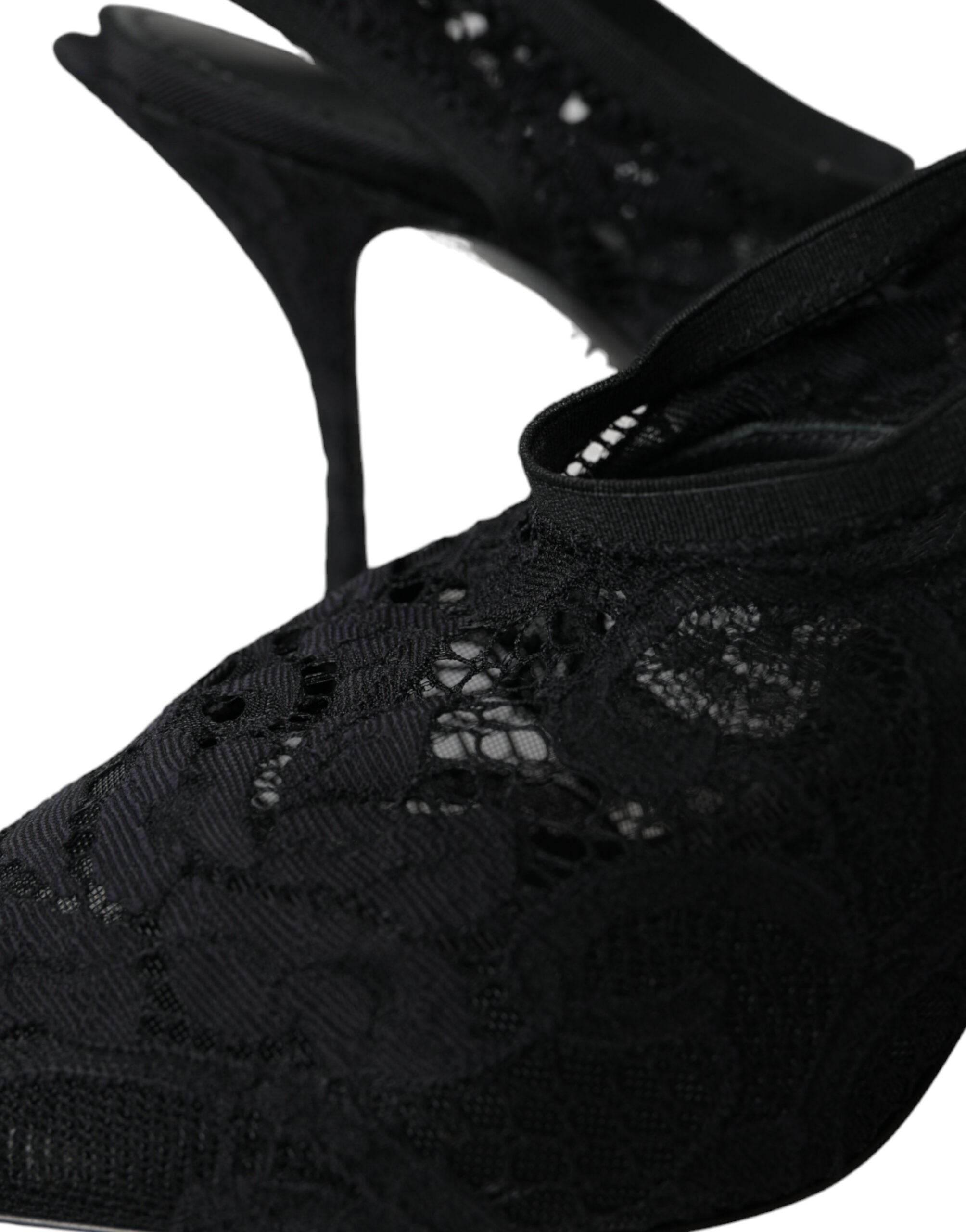 Dolce & Gabbana Black Lace Stretch Heels Slingbacks Shoes - Hilstor