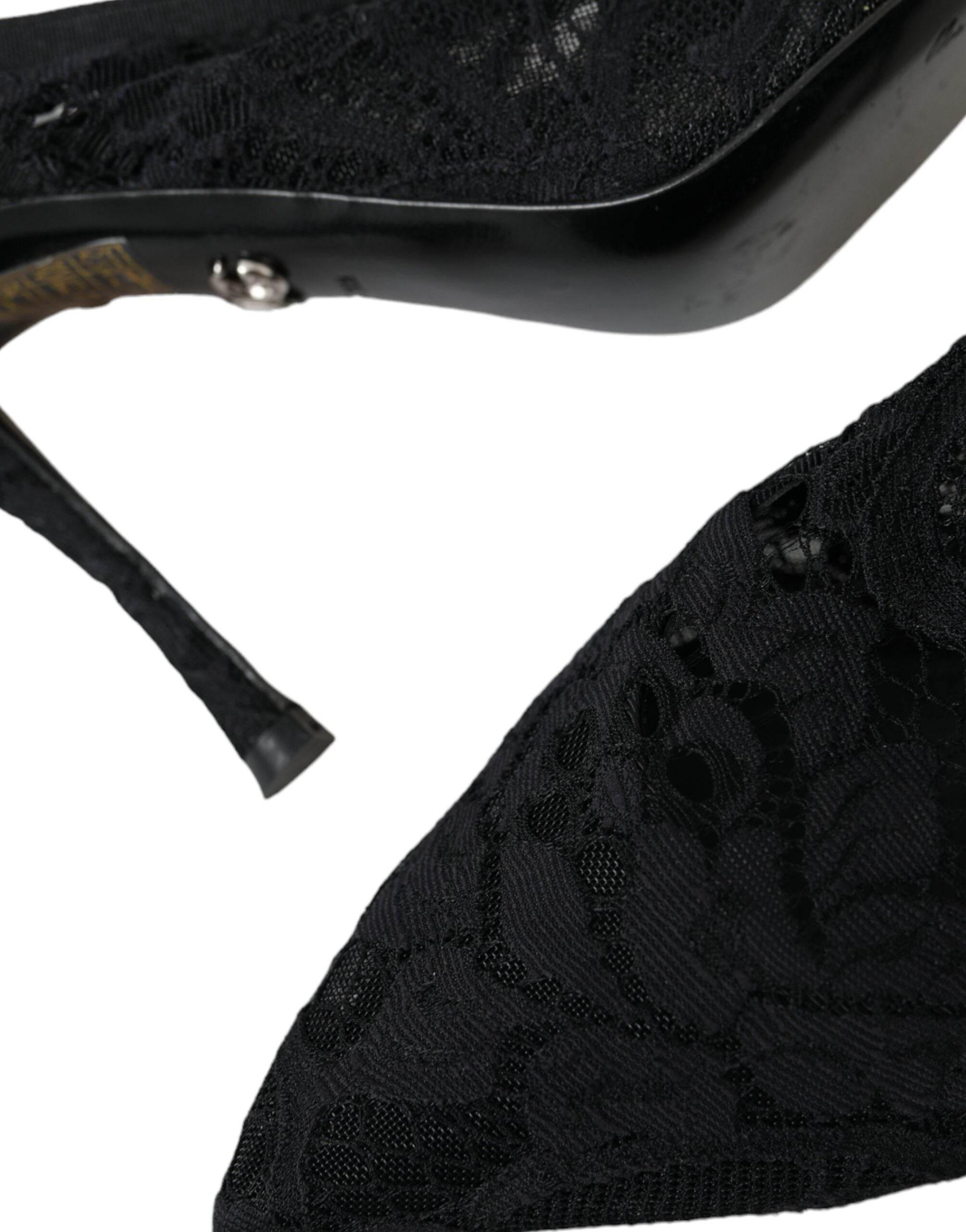 Dolce & Gabbana Black Lace Stretch Heels Slingbacks Shoes - Hilstor