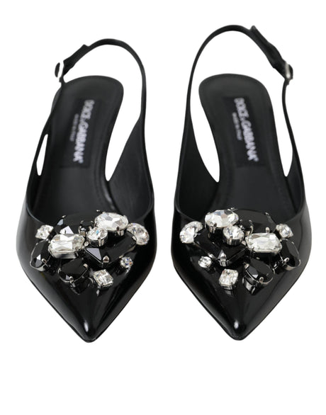 Dolce & Gabbana Black Patent Leather Crystal Slingback Shoes - Hilstor