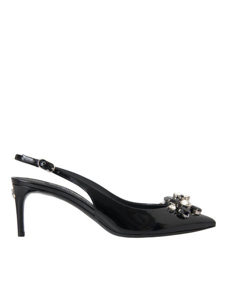 Dolce & Gabbana Black Patent Leather Crystal Slingback Shoes - Hilstor