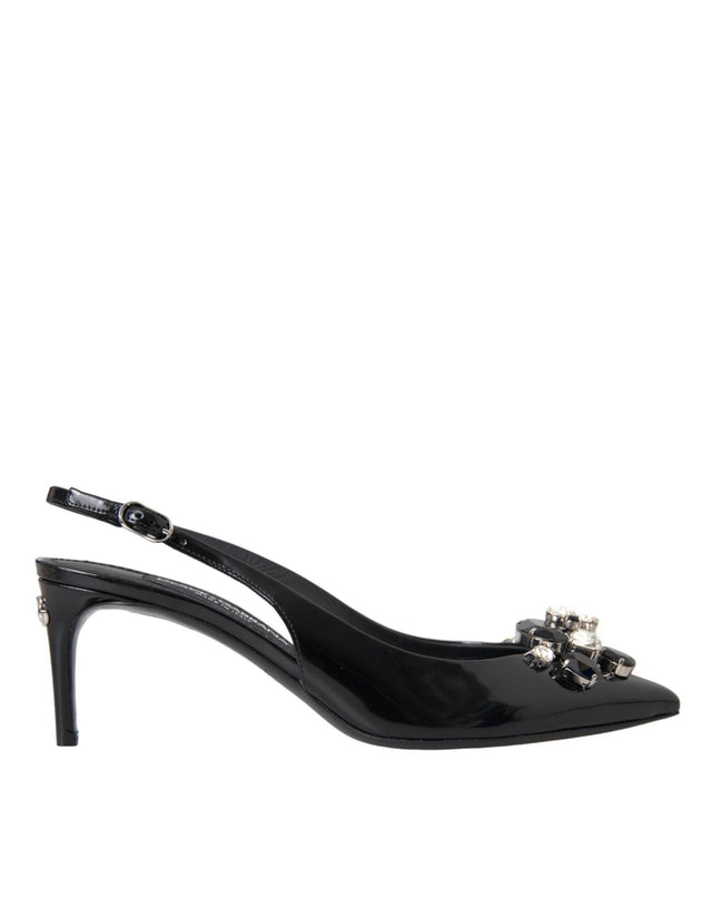 Dolce & Gabbana Black Patent Leather Crystal Slingback Shoes - Hilstor