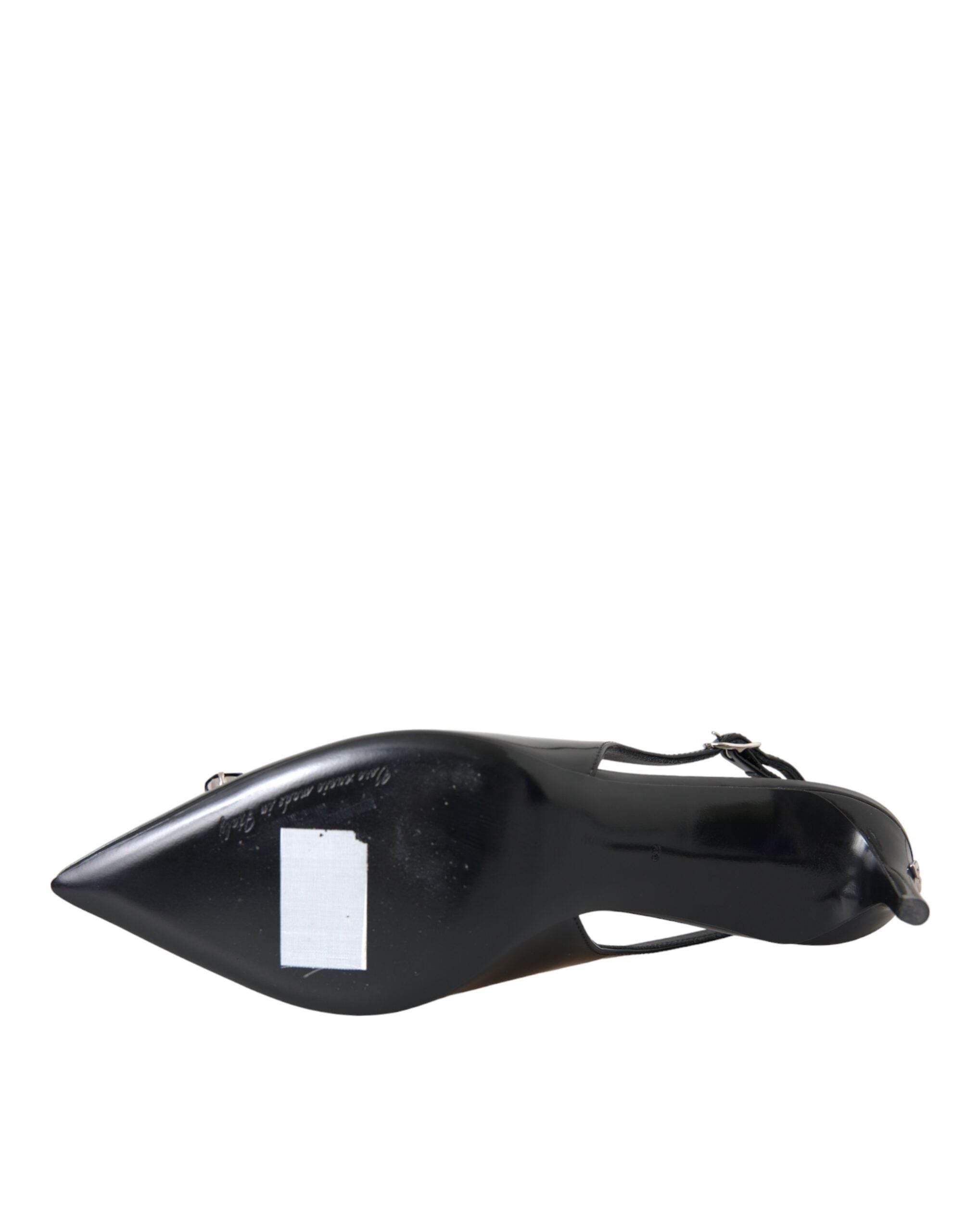Dolce & Gabbana Black Patent Leather Crystal Slingback Shoes - Hilstor