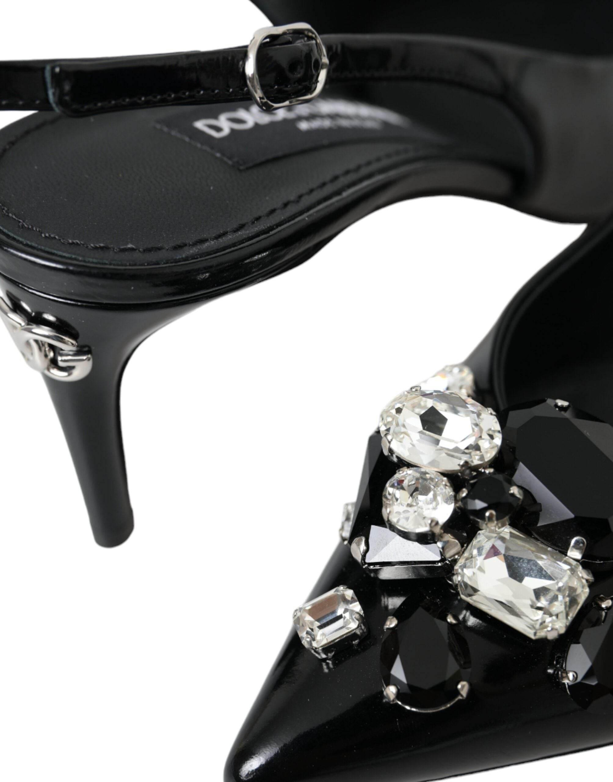 Dolce & Gabbana Black Patent Leather Crystal Slingback Shoes - Hilstor