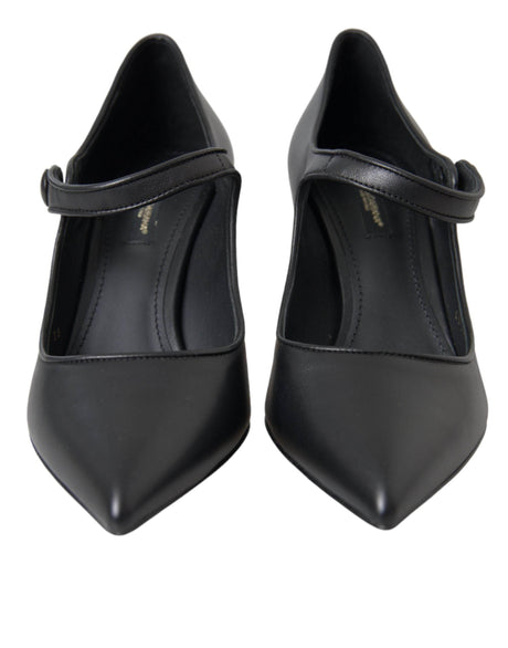 Dolce & Gabbana Black Leather Logo Heels Mary Janes Pumps Shoes - Hilstor