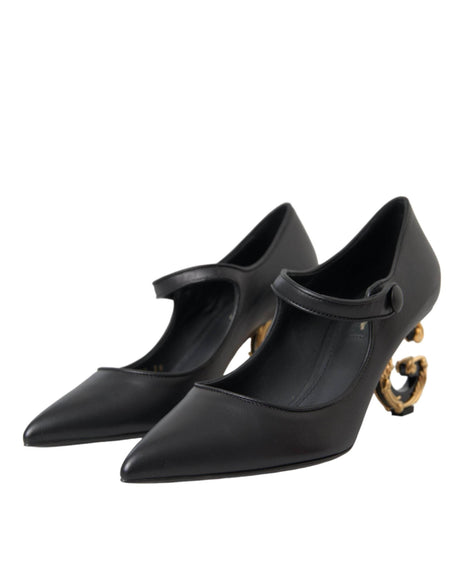 Dolce & Gabbana Black Leather Logo Heels Mary Janes Pumps Shoes - Hilstor