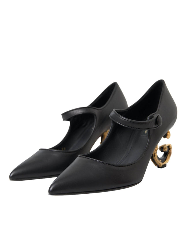 Dolce & Gabbana Black Leather Logo Heels Mary Janes Pumps Shoes - Hilstor