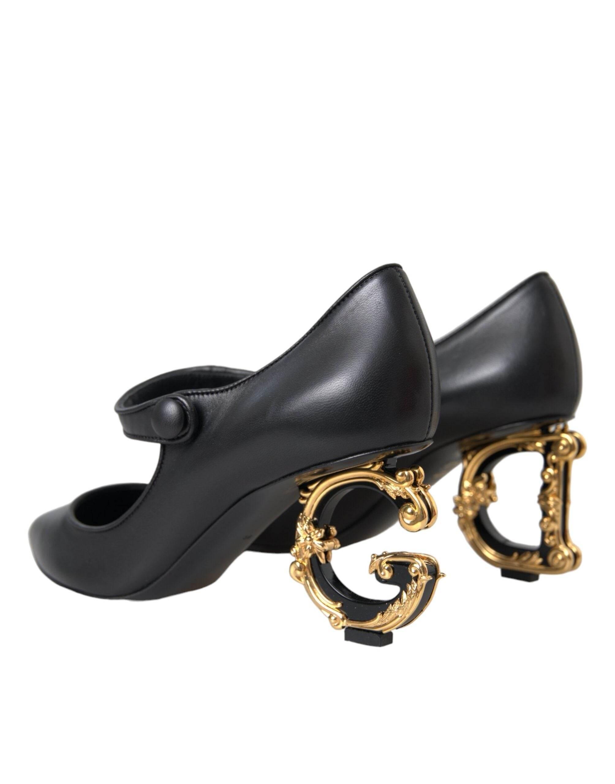 Dolce & Gabbana Black Leather Logo Heels Mary Janes Pumps Shoes - Hilstor