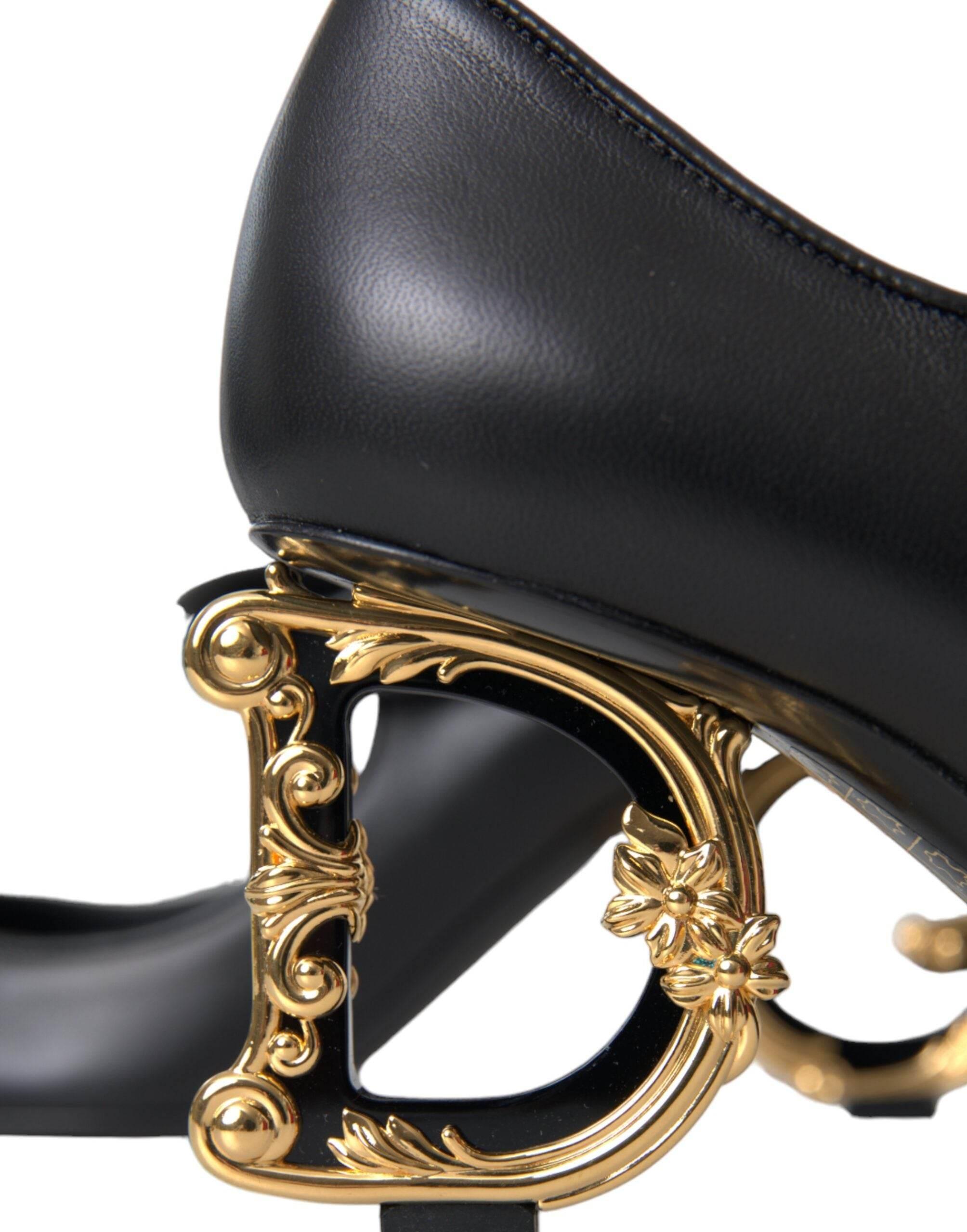 Dolce & Gabbana Black Leather Logo Heels Mary Janes Pumps Shoes - Hilstor