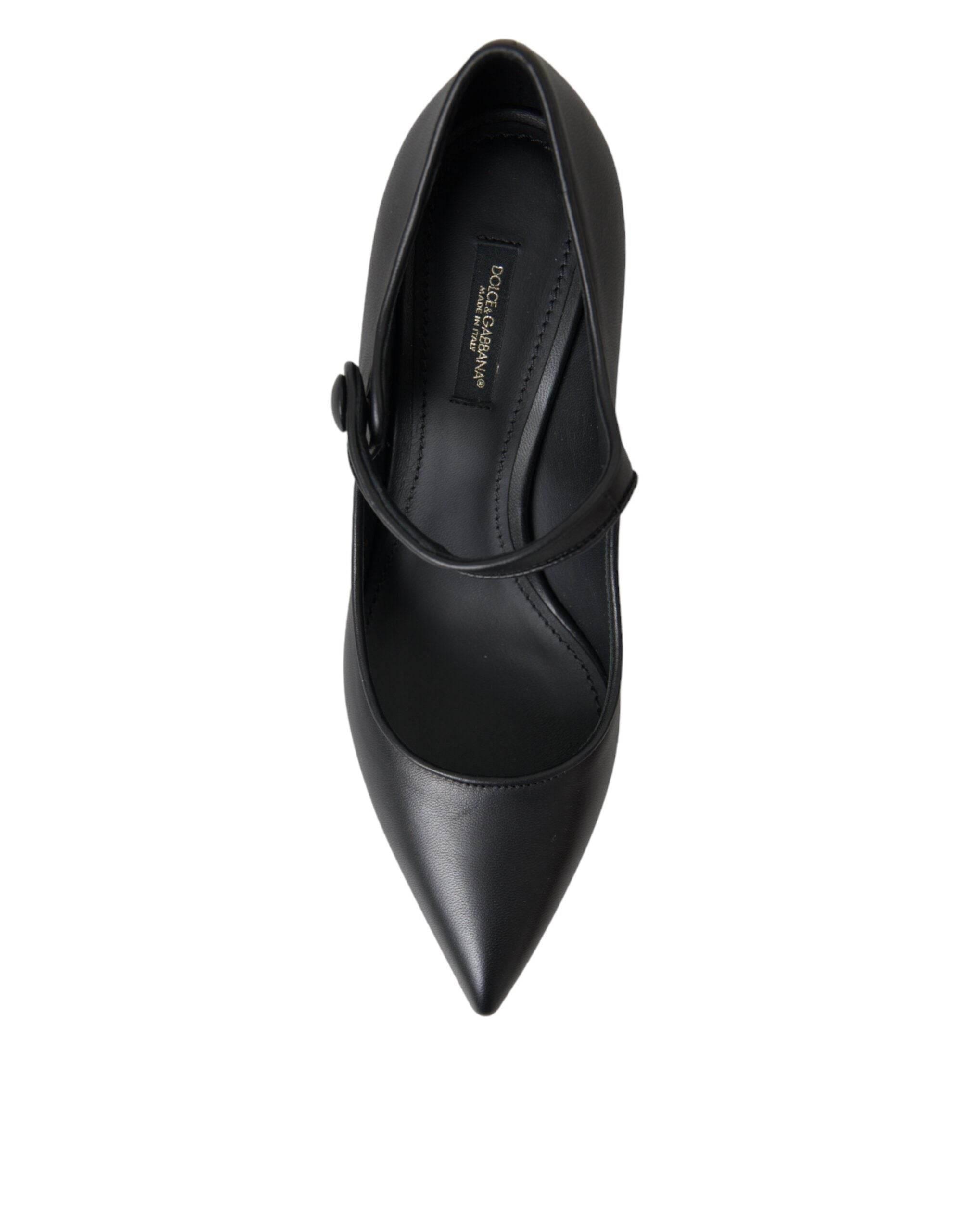 Dolce & Gabbana Black Leather Logo Heels Mary Janes Pumps Shoes - Hilstor