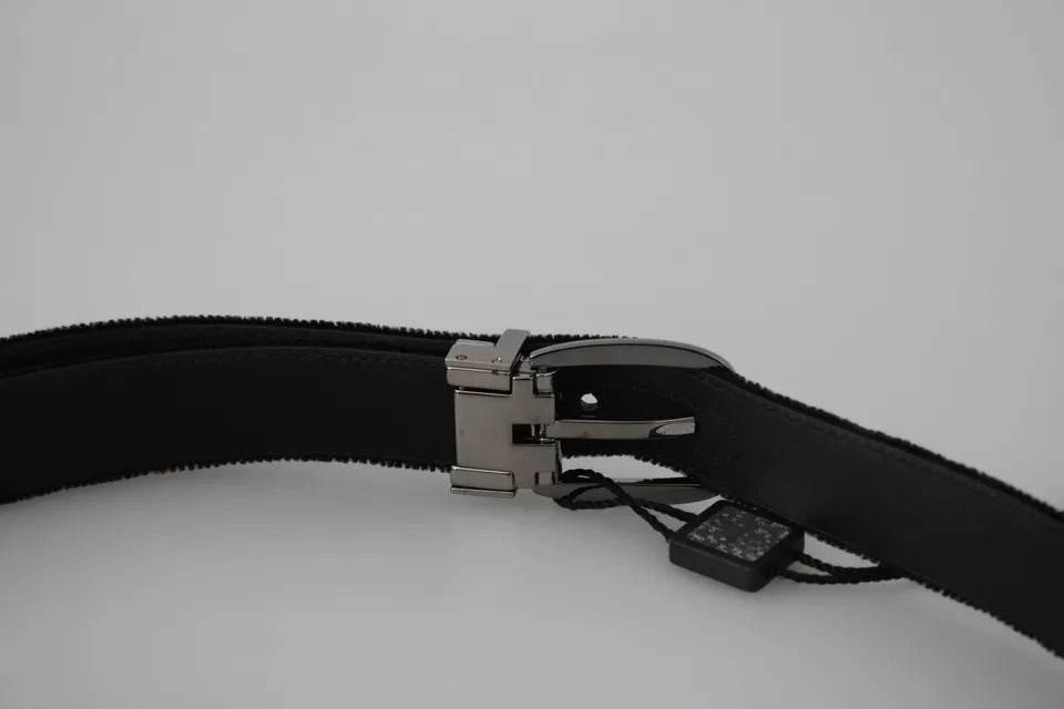 Dolce & Gabbana Black Velvet Silver Tone Metal Buckle Men Belt - Hilstor